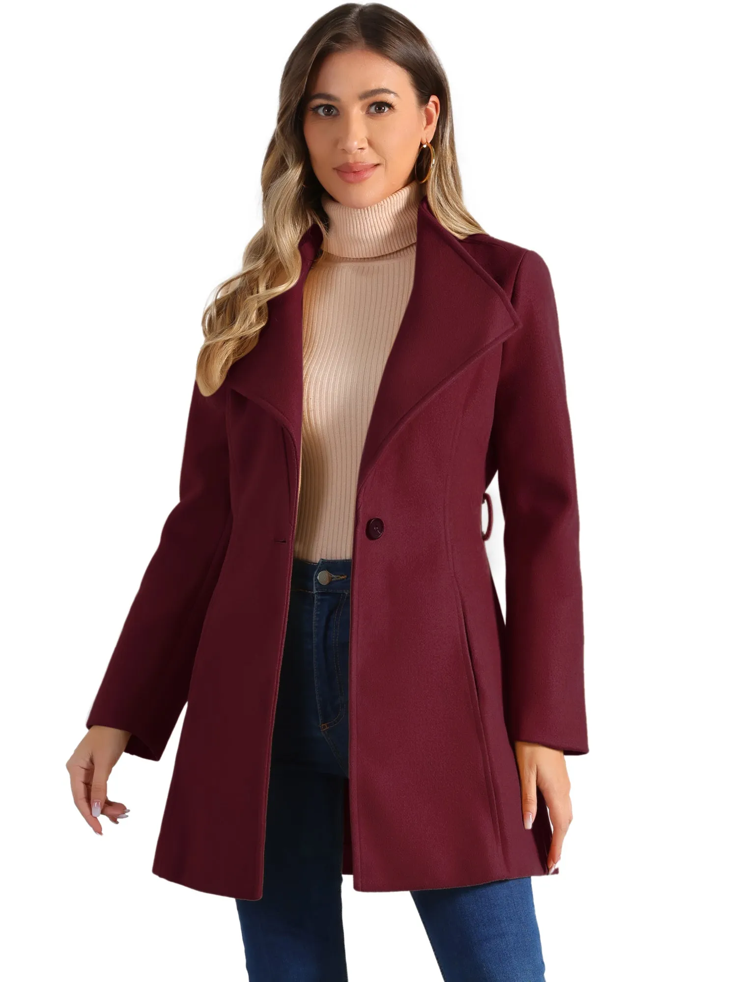 Classic Stand Collar Long Sleeve Winter Belted Coat