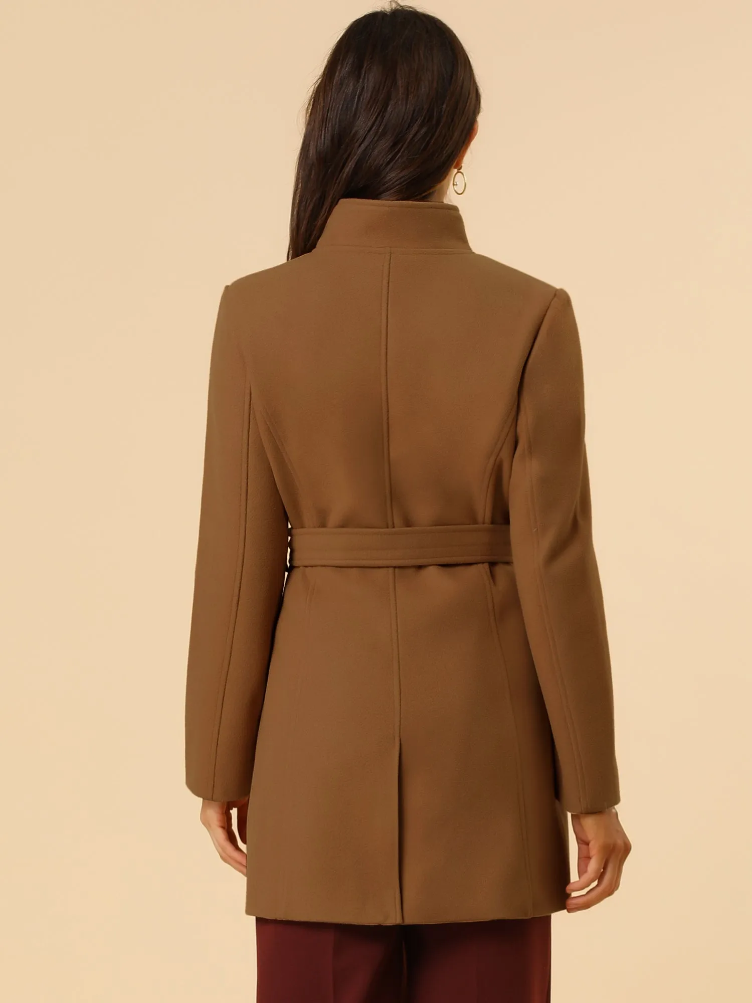 Classic Stand Collar Long Sleeve Winter Belted Coat