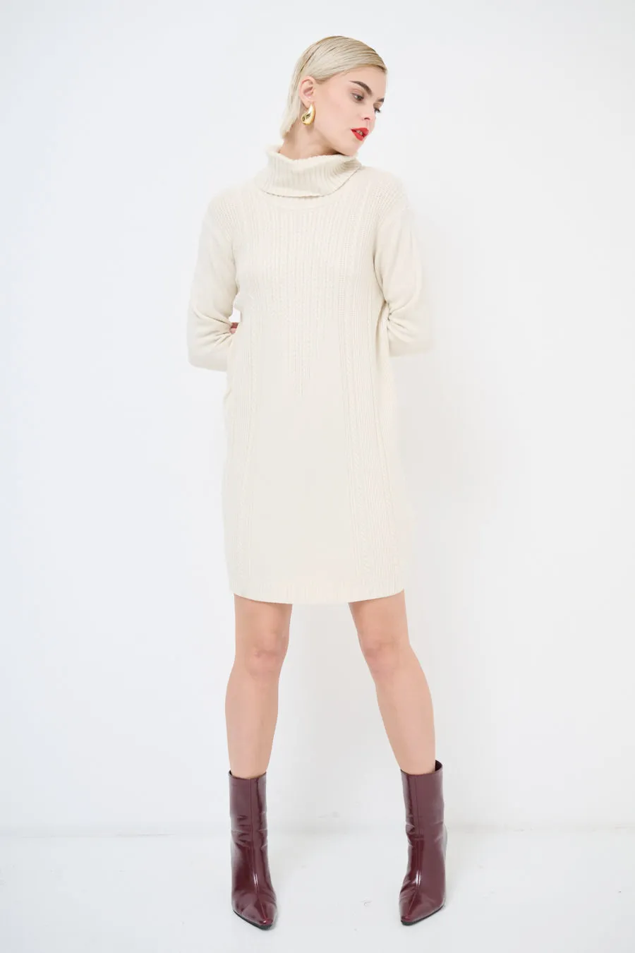 Classic turtleneck ribbed sweater dress wholesale