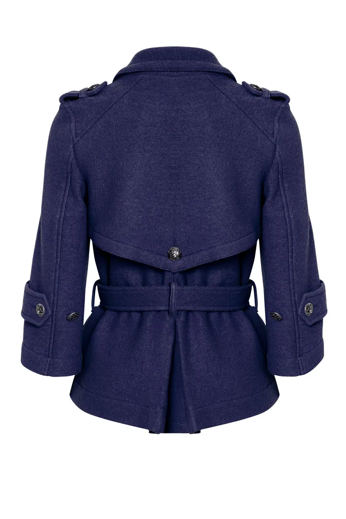 CLAUDIA dark Blue Boiled Wool Belted Military Jacket