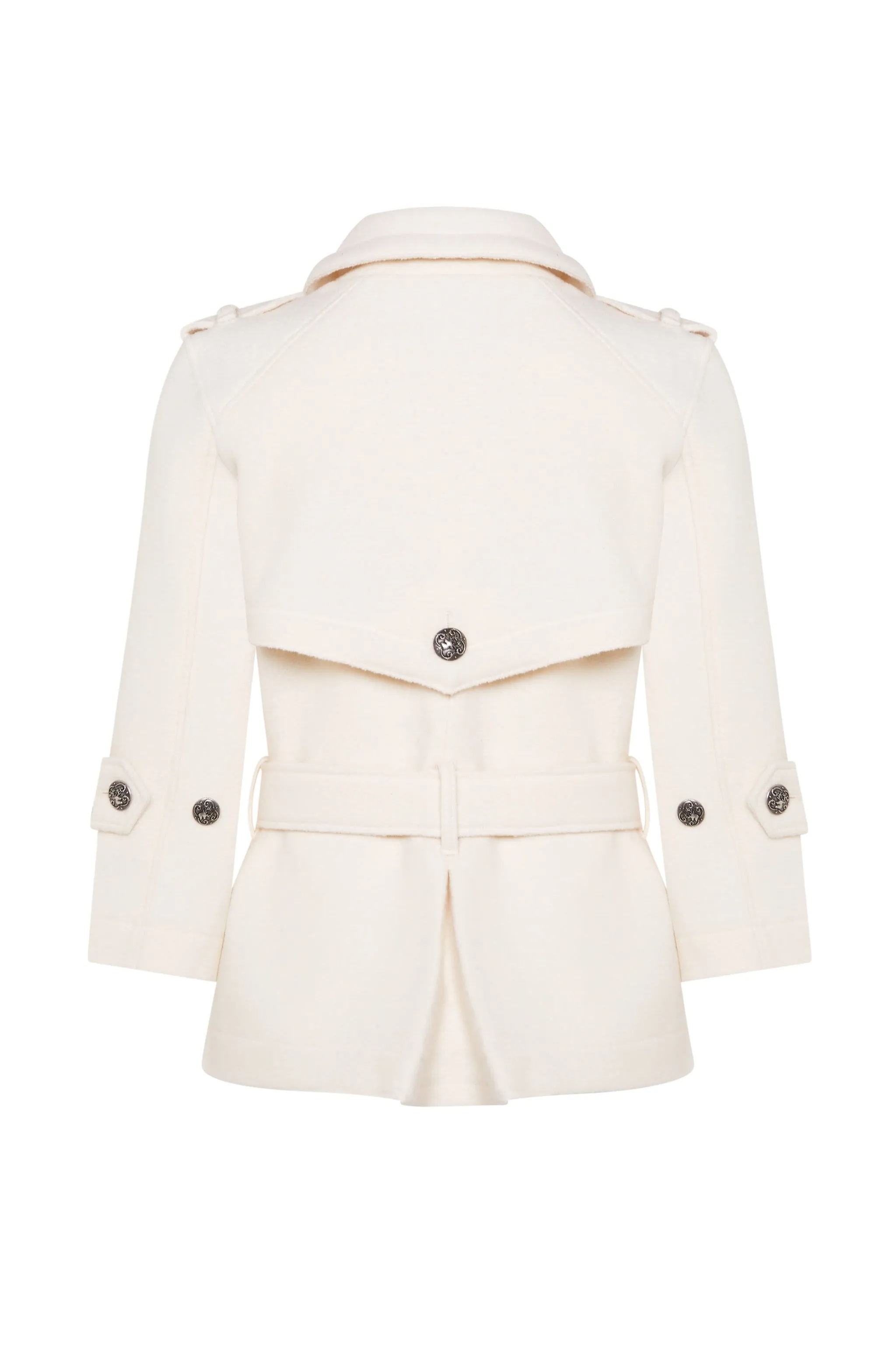 CLAUDIA Off White Boiled Wool Belted Military Jacket