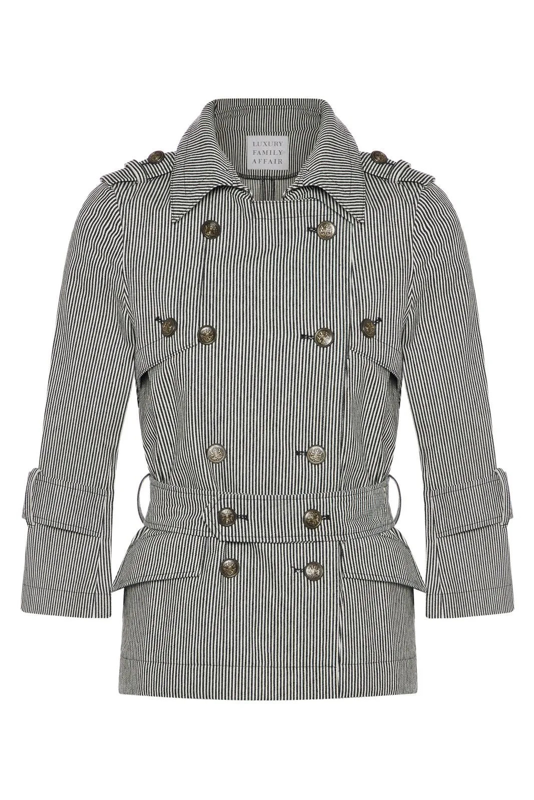 CLAUDIA Striped Cotton Canvas Belted Summer Jacket