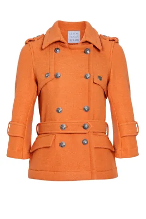 CLAUDIA Vitamin Orange Boiled Wool Belted Military Jacket