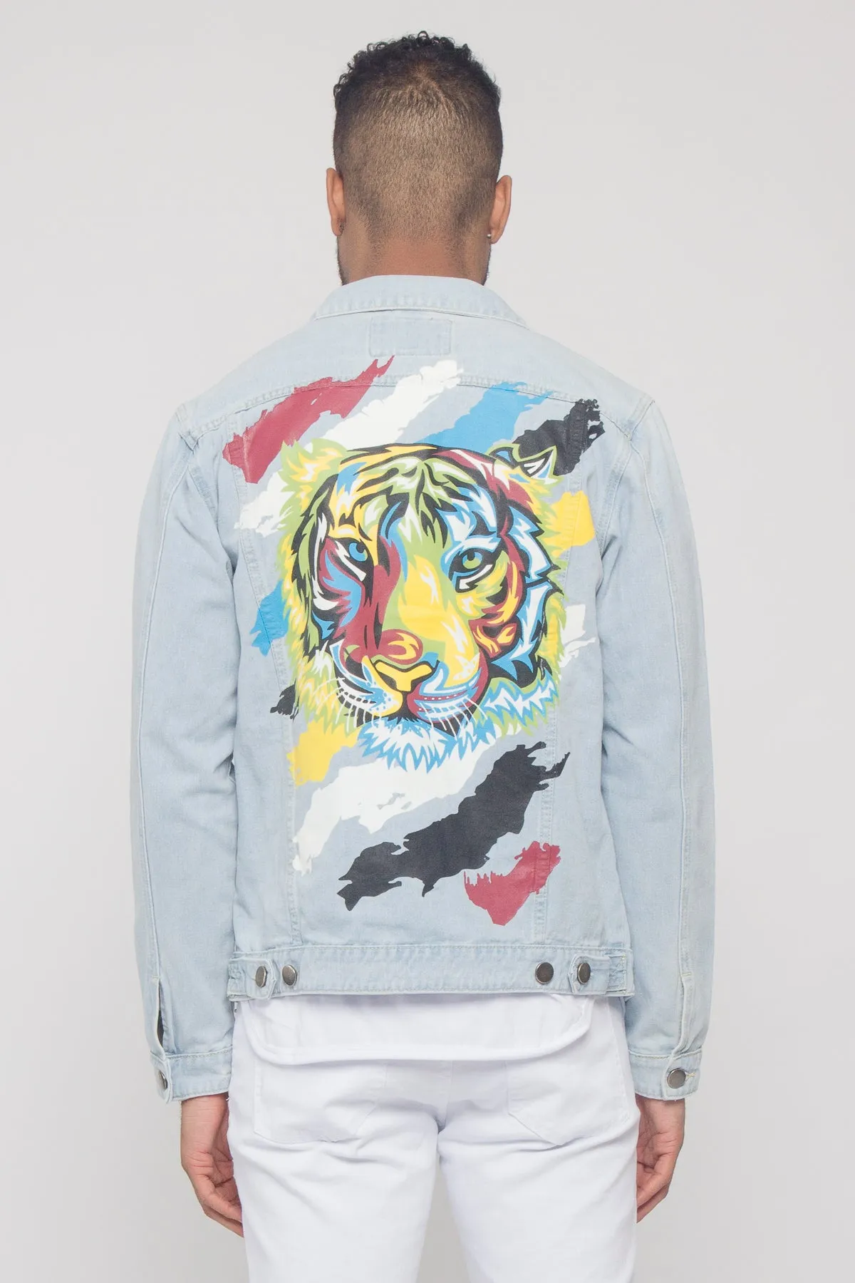 Colorful Painted Tiger Denim Jacket