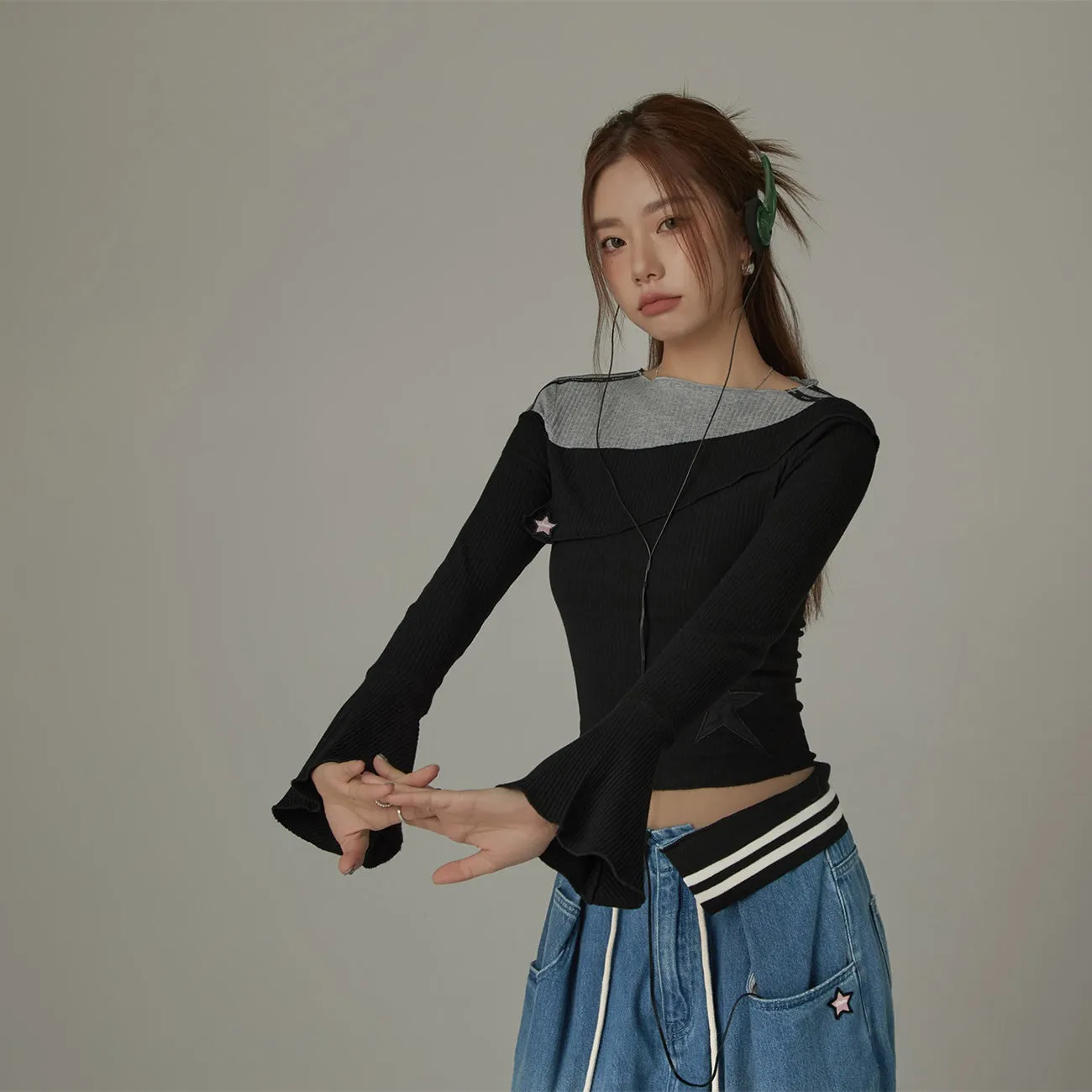 Contrast Ribbed Cropped T-Shirt