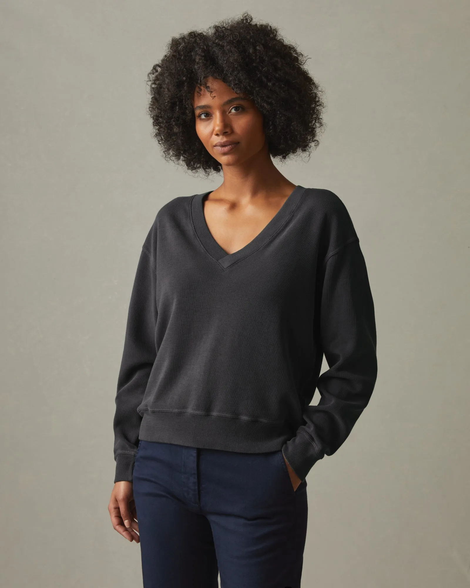 Cotton V-Neck Sweater - Stone