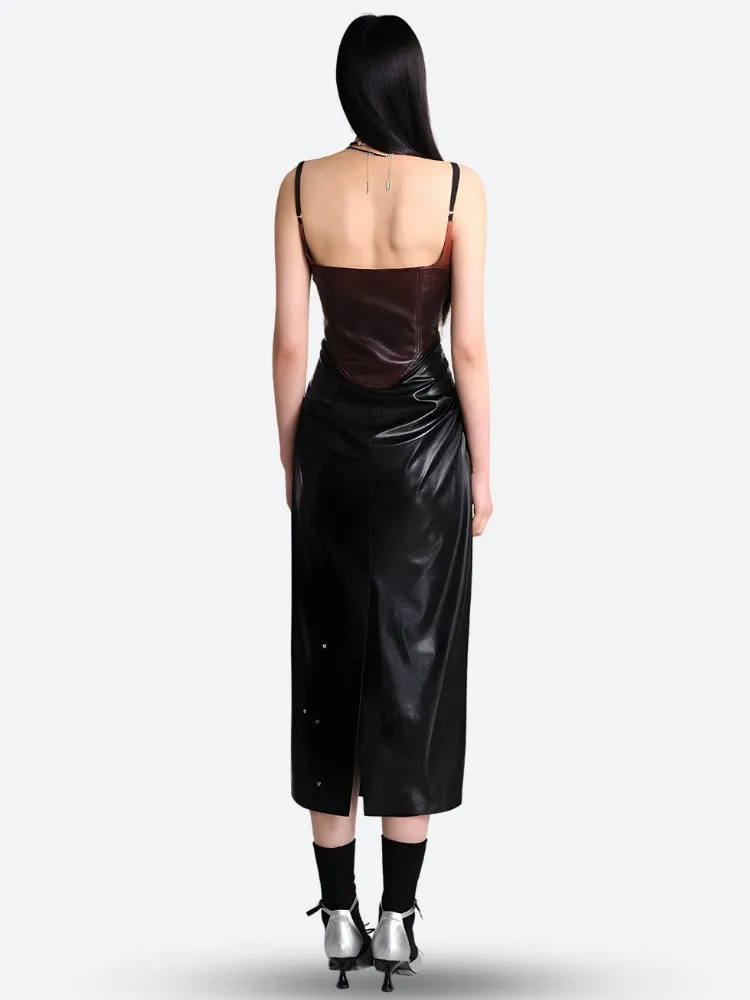 Cyberpunk Faux Leather Midi Dress