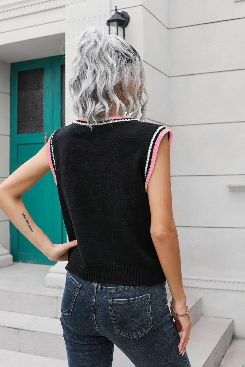 Diamond Knit Sweater Vest - Pink