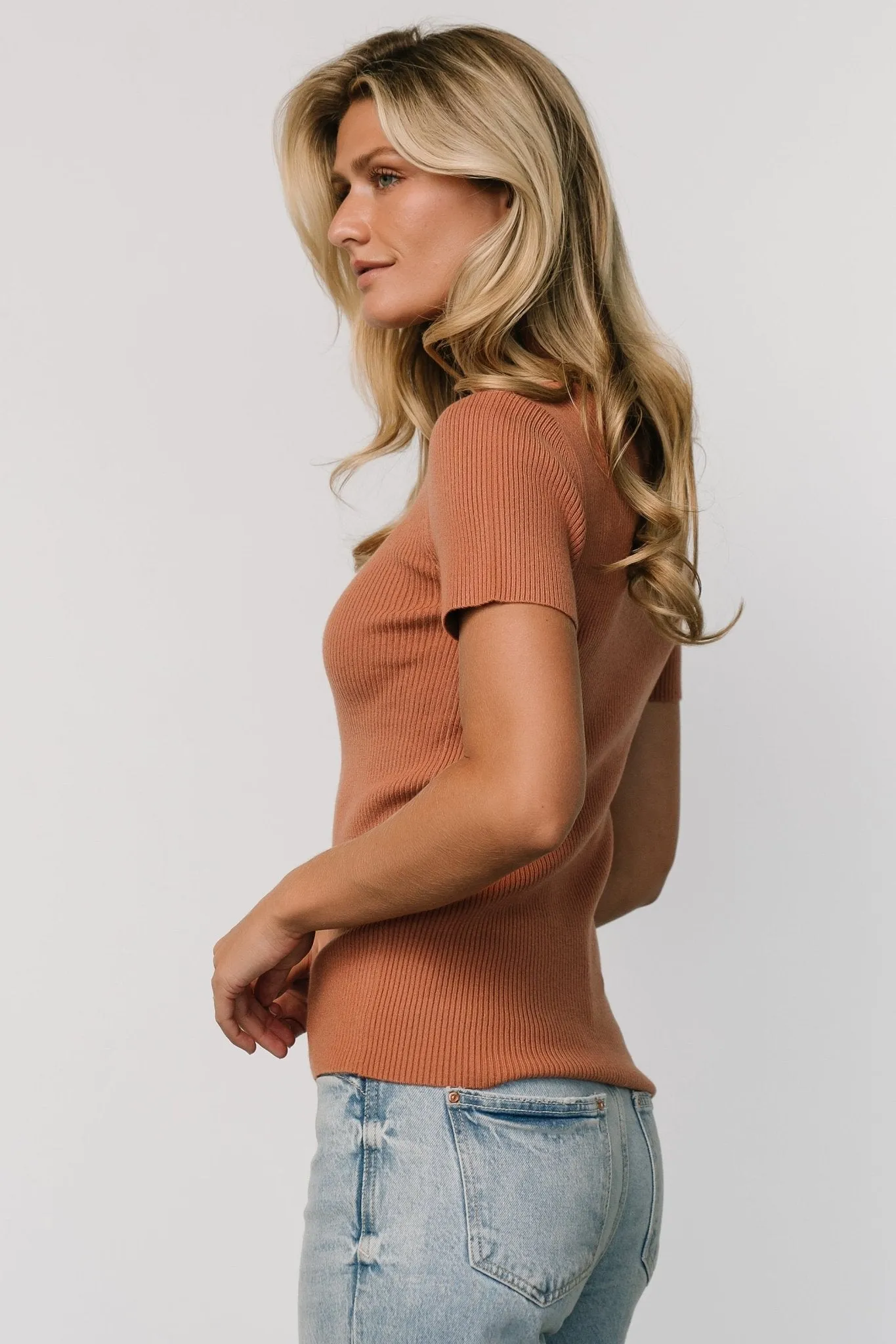 Edie Mock Neck Top | Terracotta