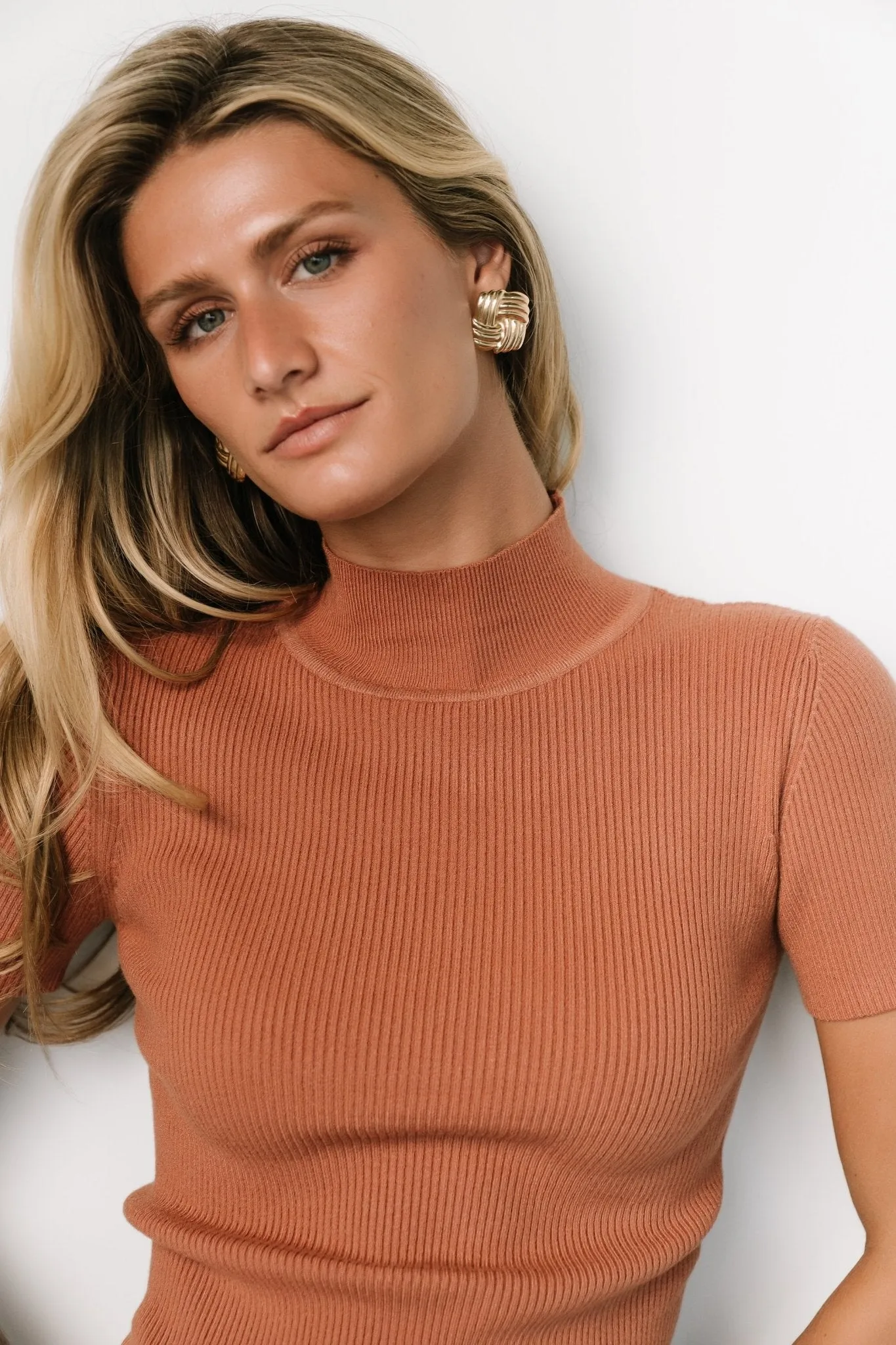 Edie Mock Neck Top | Terracotta