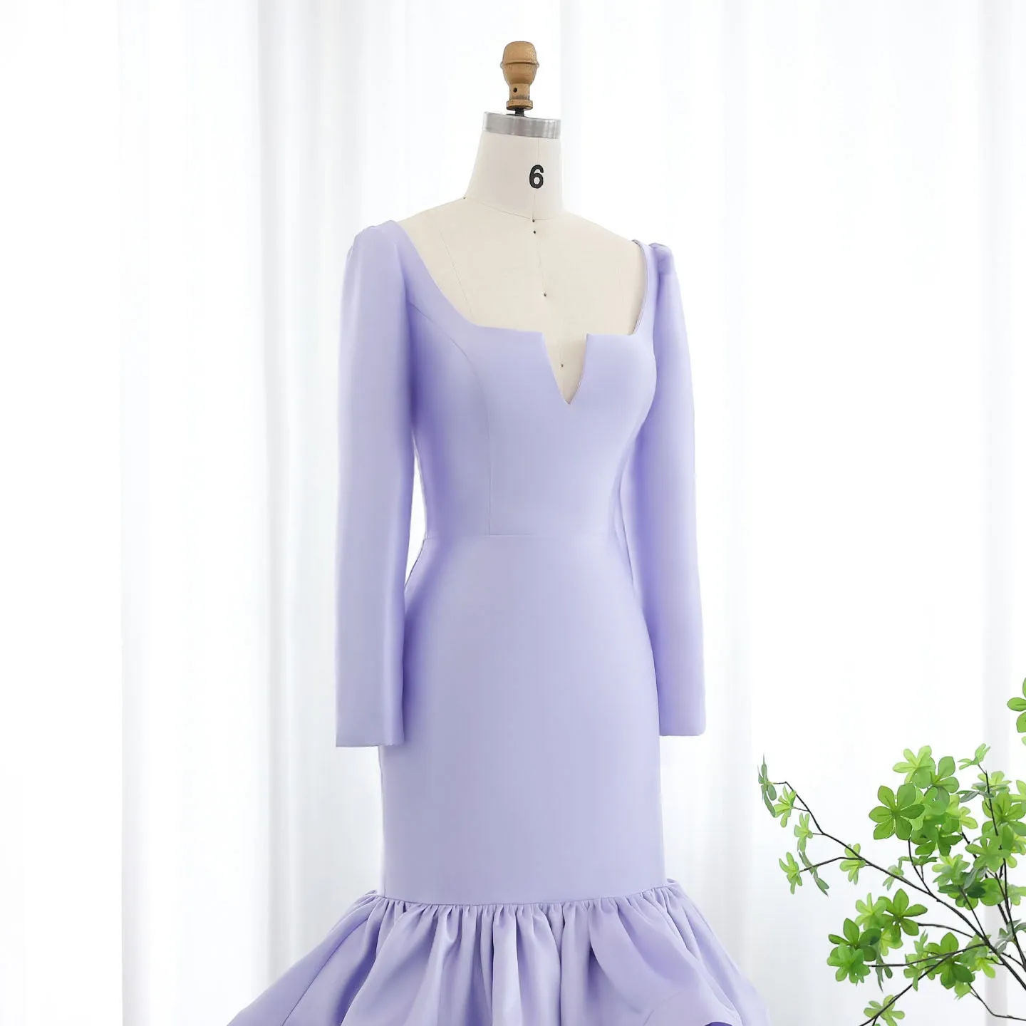 Elegant Blue Satin Long Sleeves Mermaid Evening Dress SF015