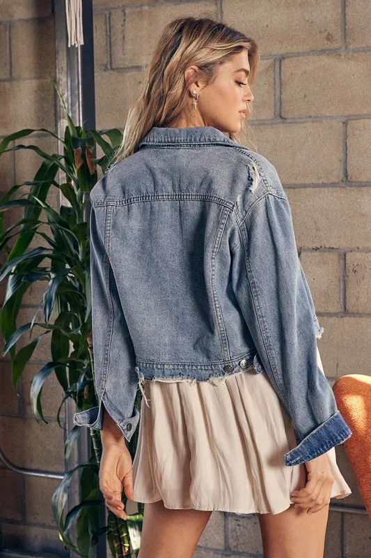 Everyday Essential Cropped Denim Jacket- Blue or Bone