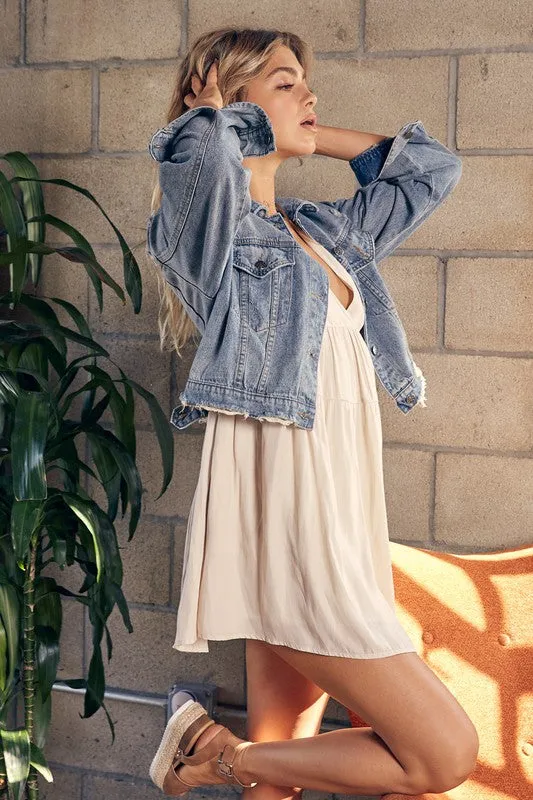 Everyday Essential Cropped Denim Jacket- Blue or Bone