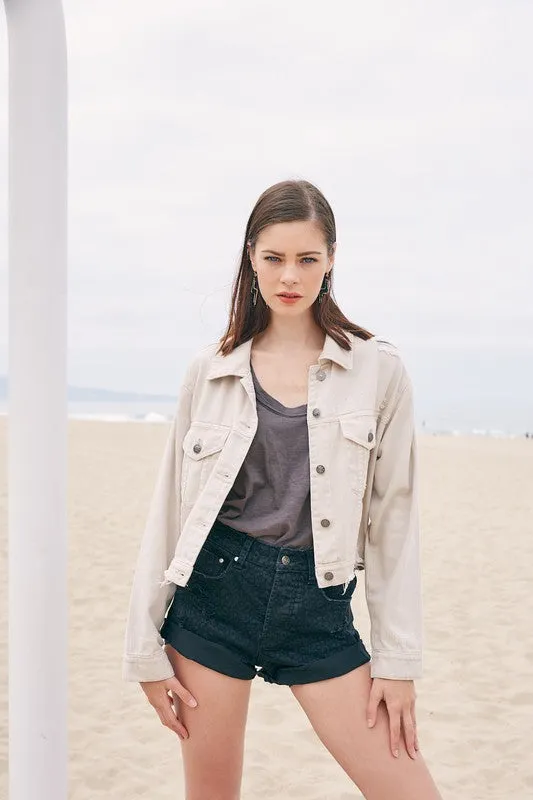 Everyday Essential Cropped Denim Jacket- Blue or Bone