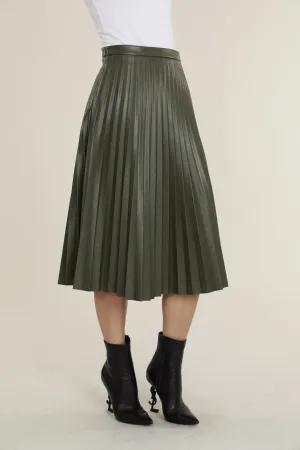 Faux Leather Pleated Midi Skirt