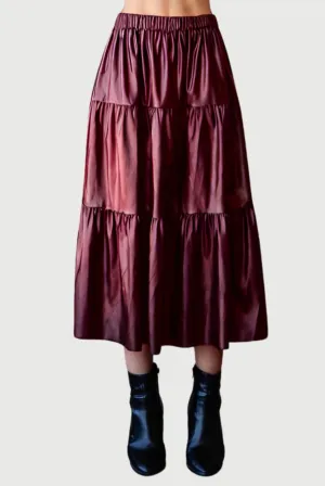 Faux Leather Tiered Midi Skirt