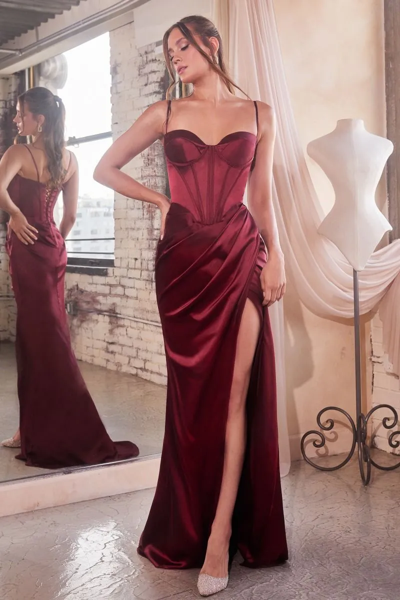 FITTED CORSET SATIN DRAPED GOWN  CD7498