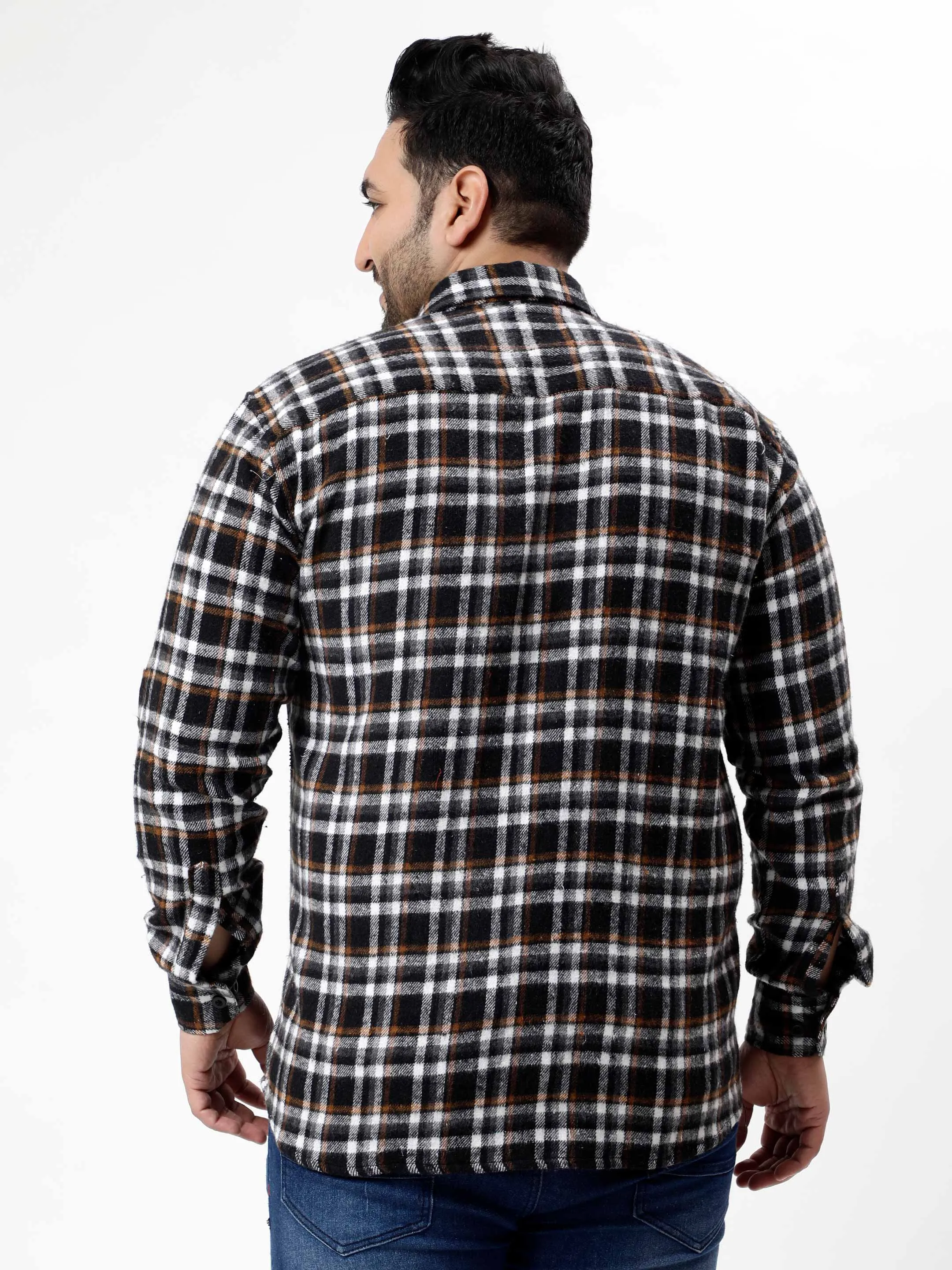 Flannel Brown Striped Checked Plus Size Shirt