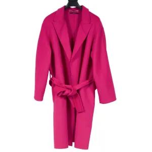 Fuchsia Wool Wrap Belted Gown Trench Coat