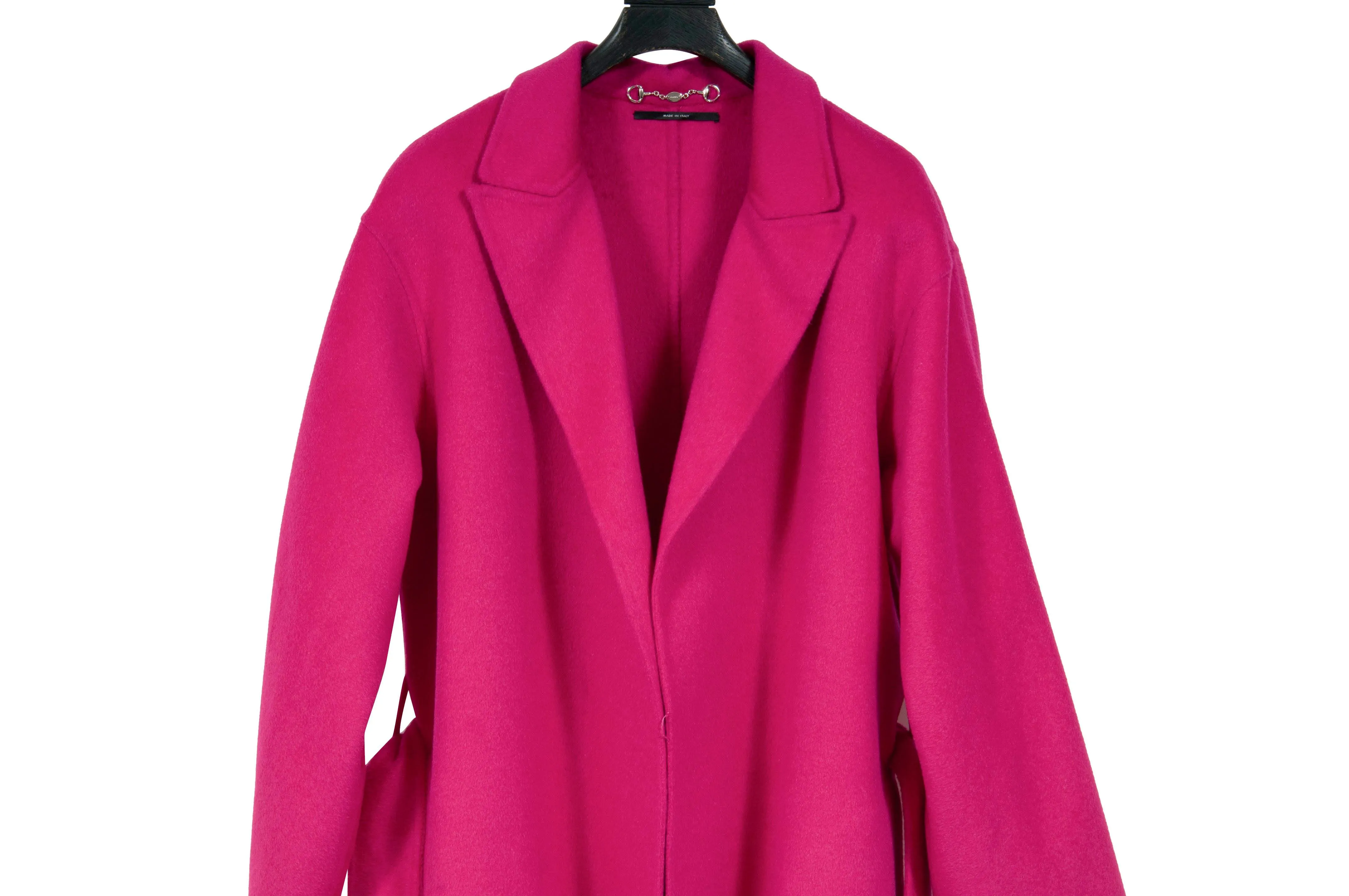 Fuchsia Wool Wrap Belted Gown Trench Coat