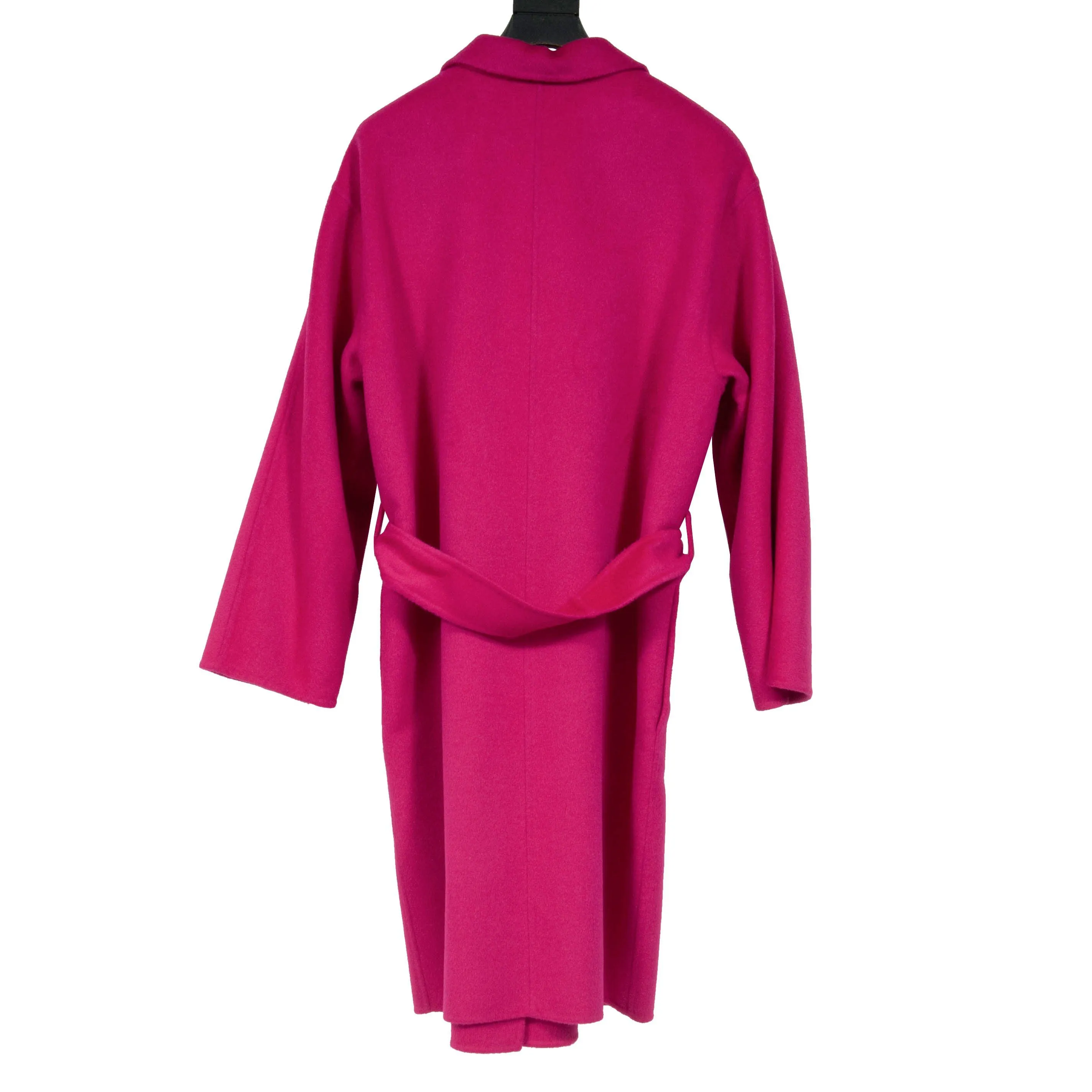 Fuchsia Wool Wrap Belted Gown Trench Coat