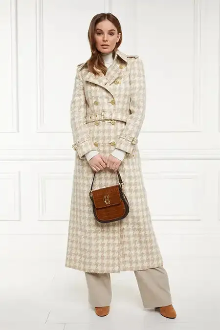 Full Length Marlborough Trench Coat (Camel Houndstooth)