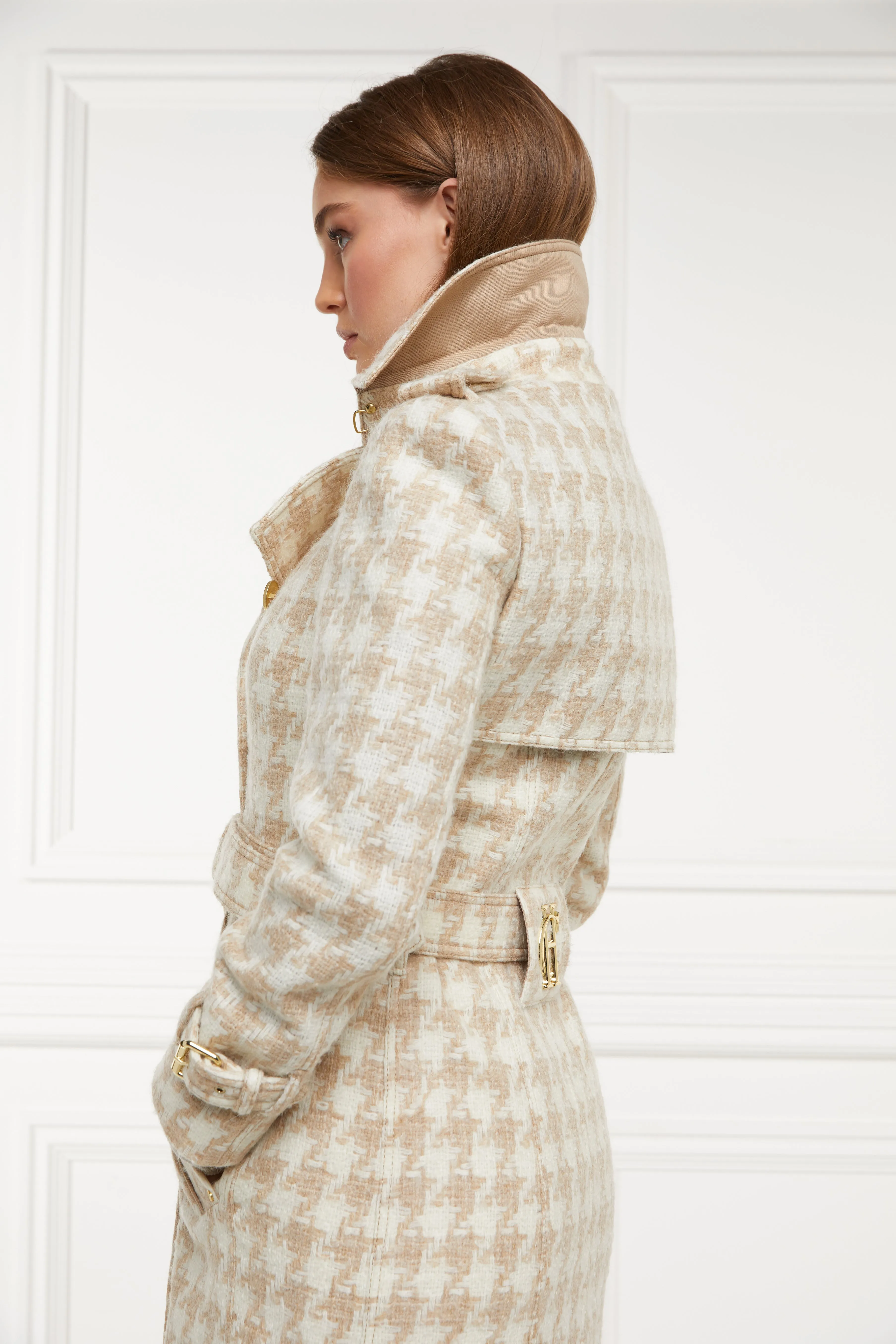 Full Length Marlborough Trench Coat (Camel Houndstooth)