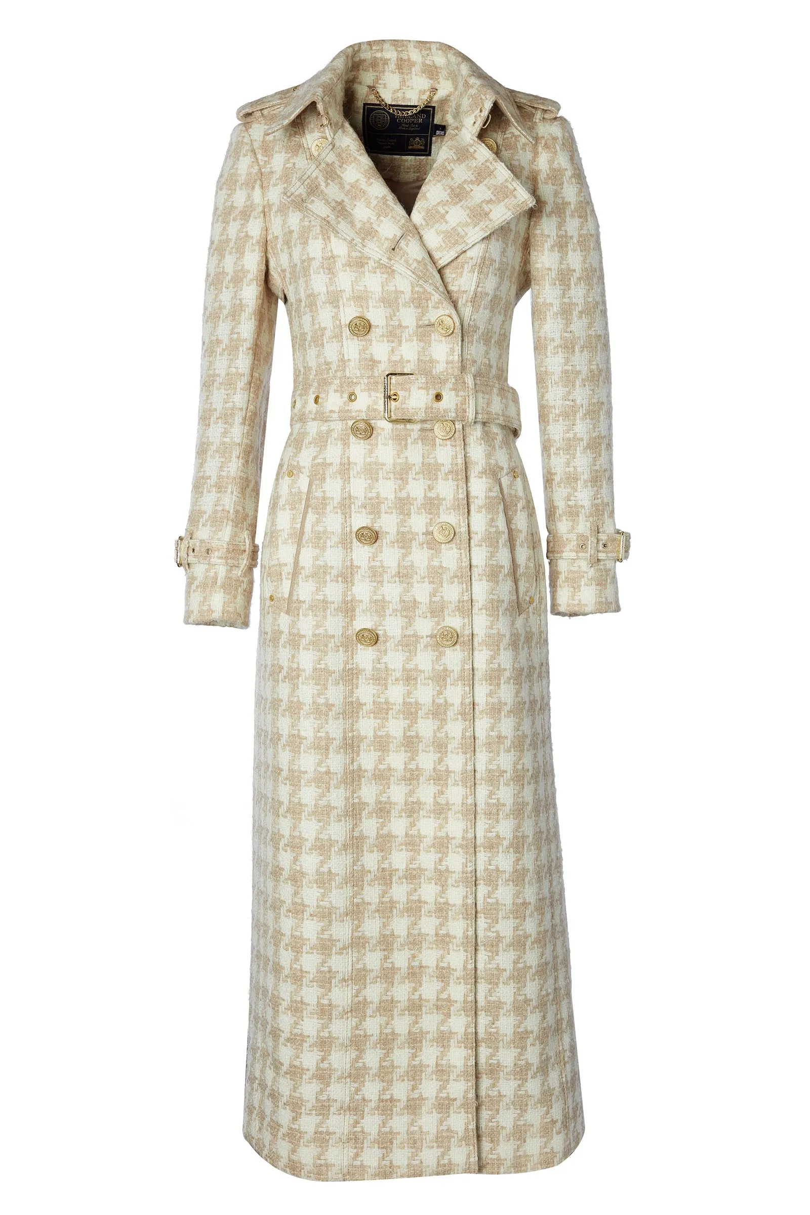 Full Length Marlborough Trench Coat (Camel Houndstooth)