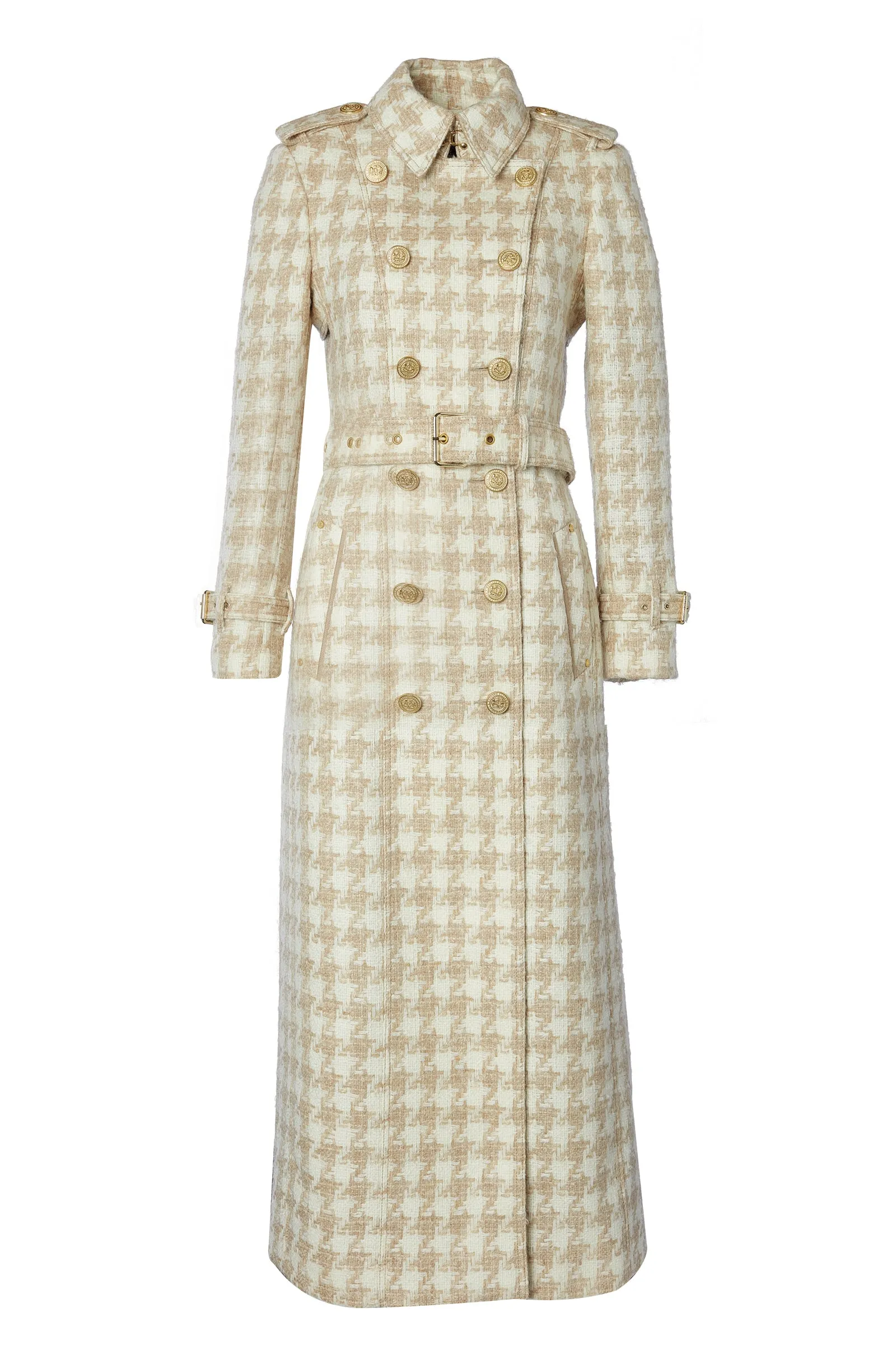 Full Length Marlborough Trench Coat (Camel Houndstooth)