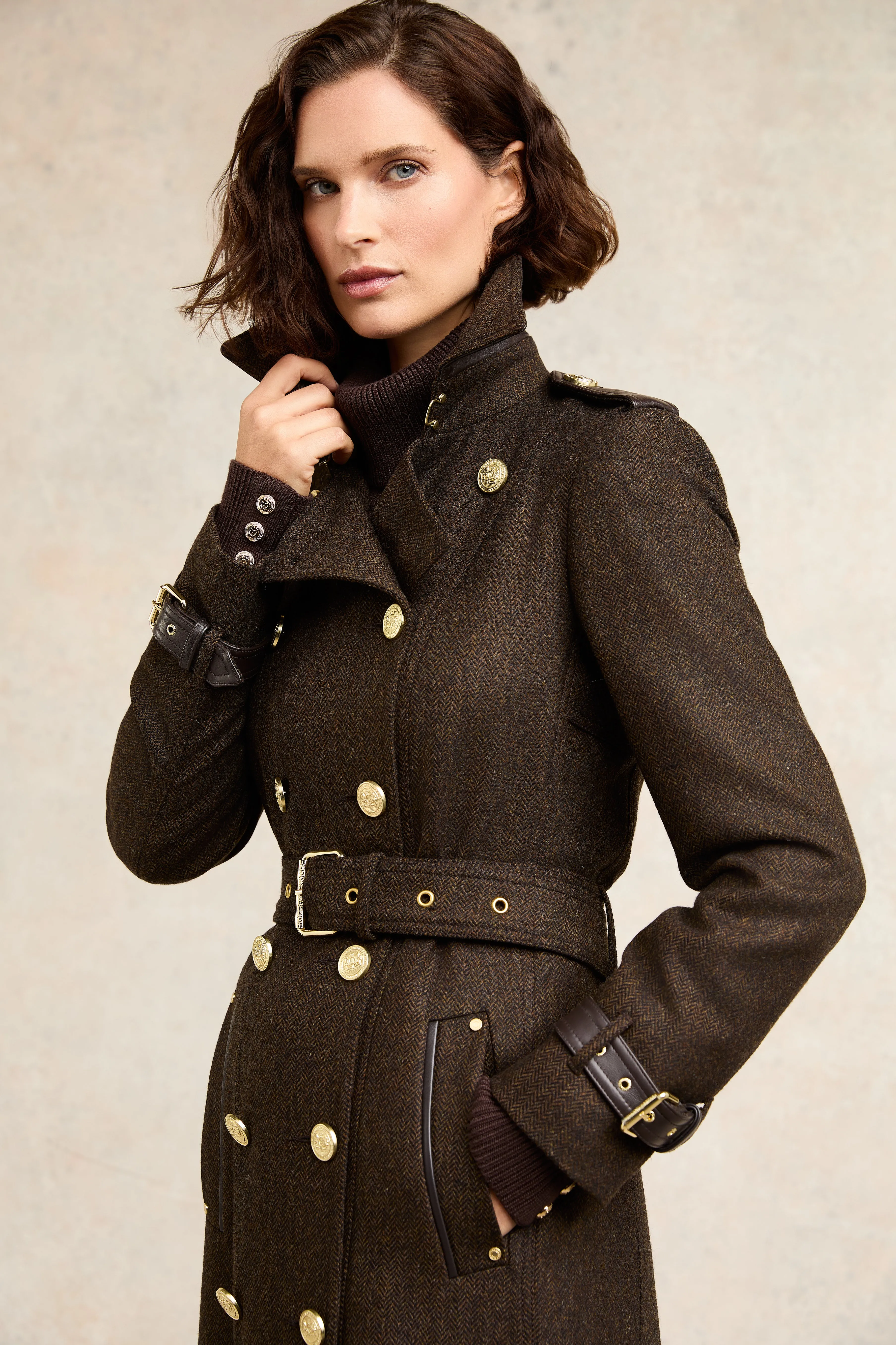 Full Length Marlborough Trench Coat (Chocolate Herringbone)