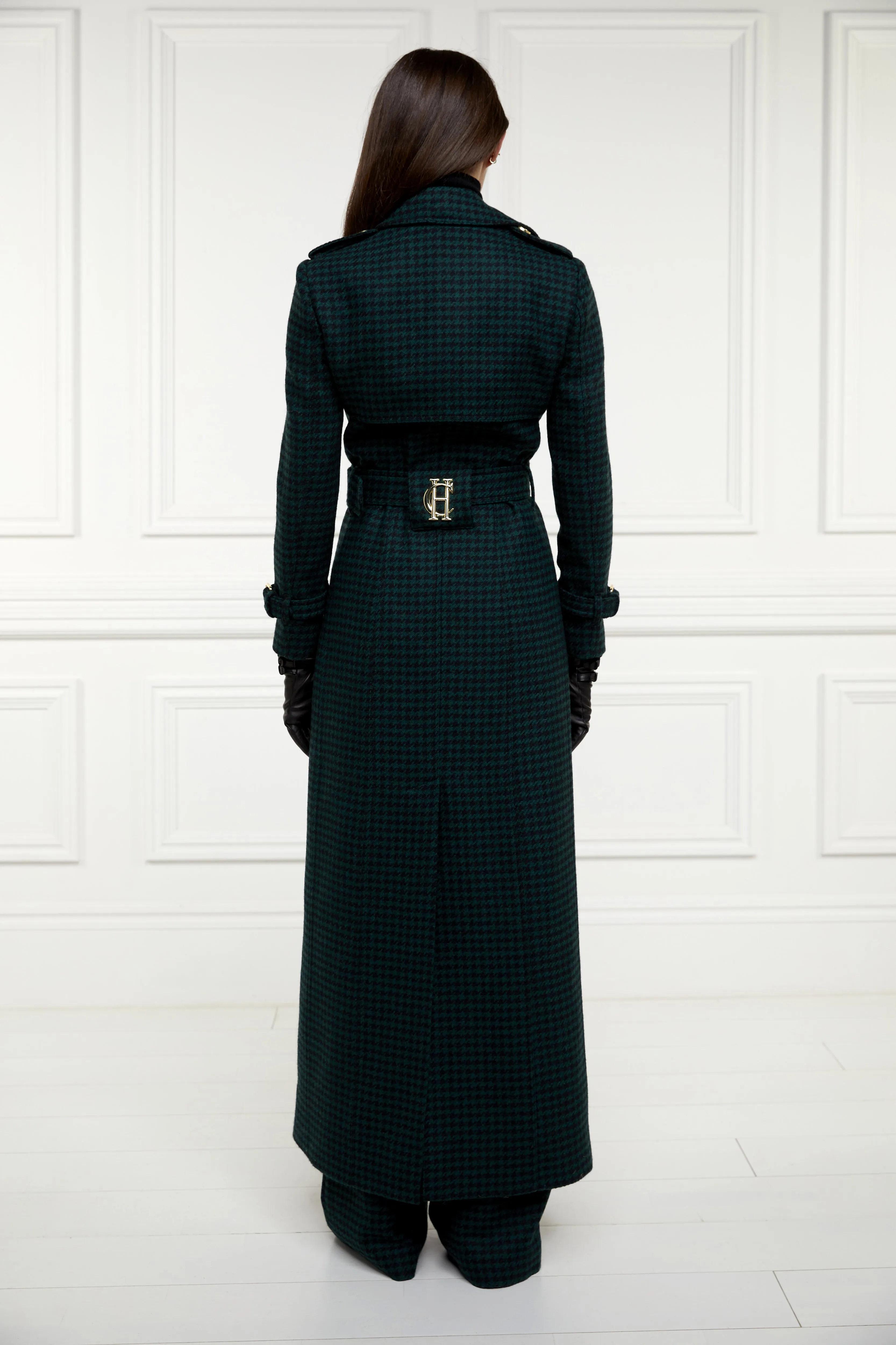 Full Length Marlborough Trench Coat (Emerald Houndstooth)