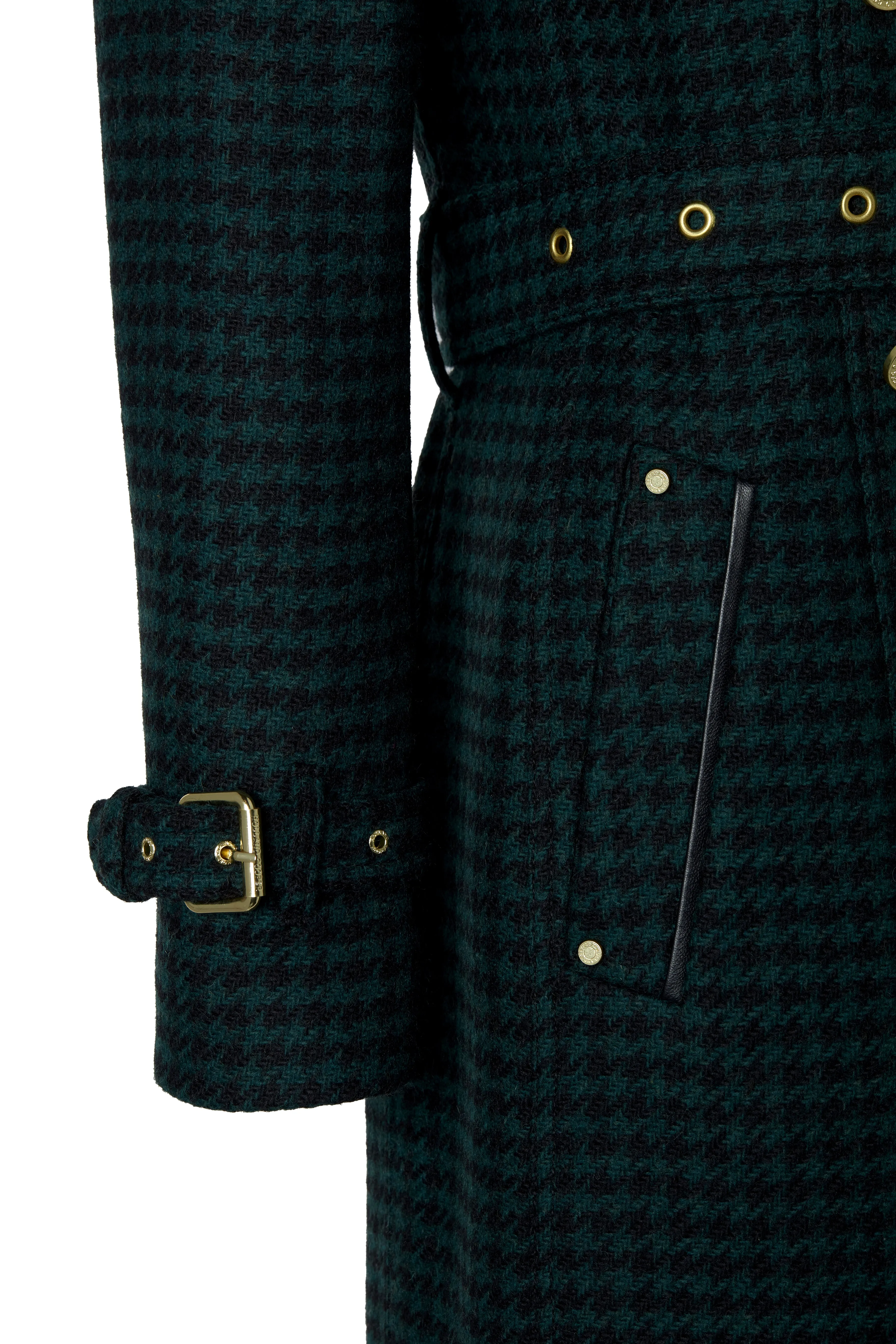 Full Length Marlborough Trench Coat (Emerald Houndstooth)