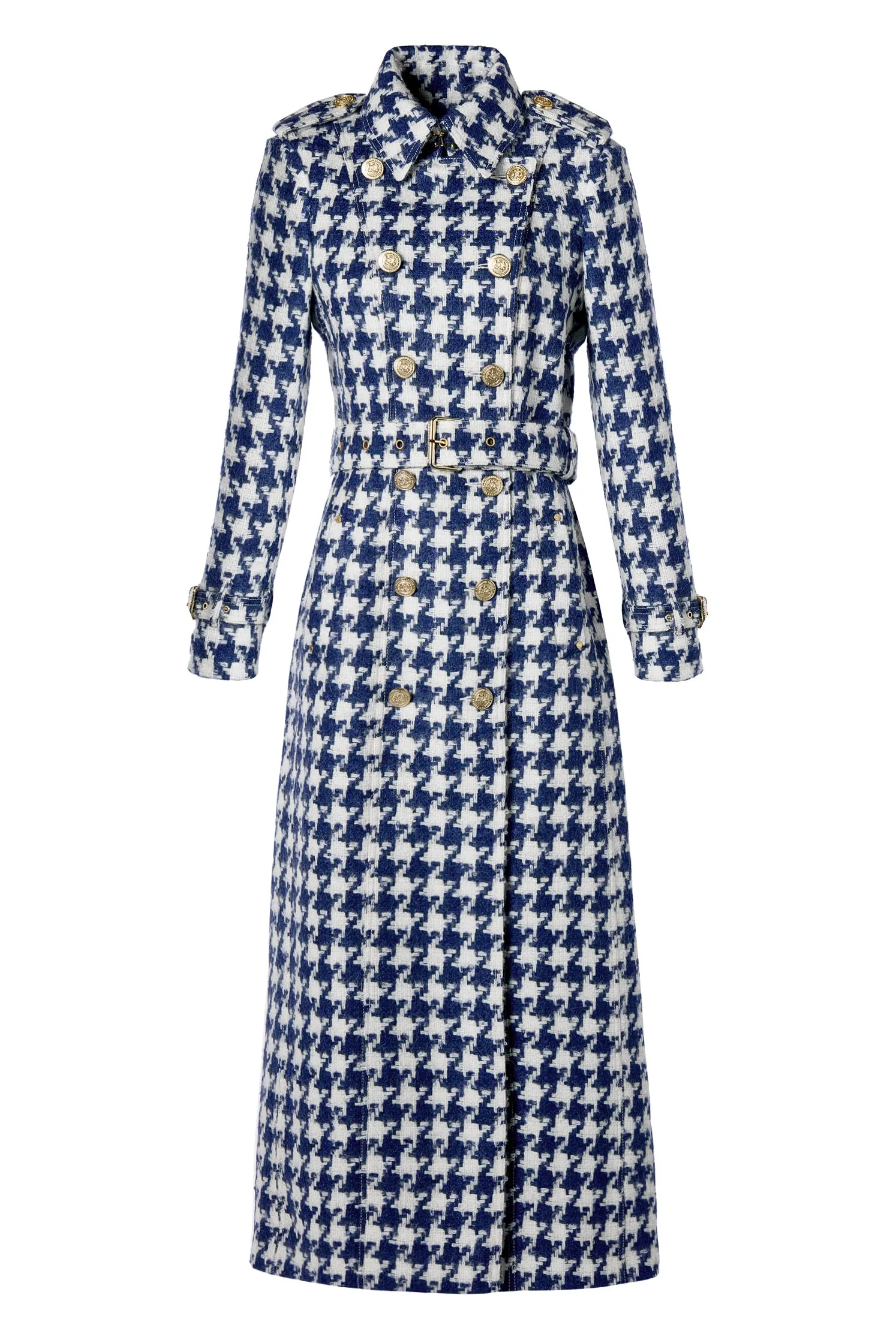 Full Length Marlborough Trench Coat (Large Scale Navy Houndstooth)