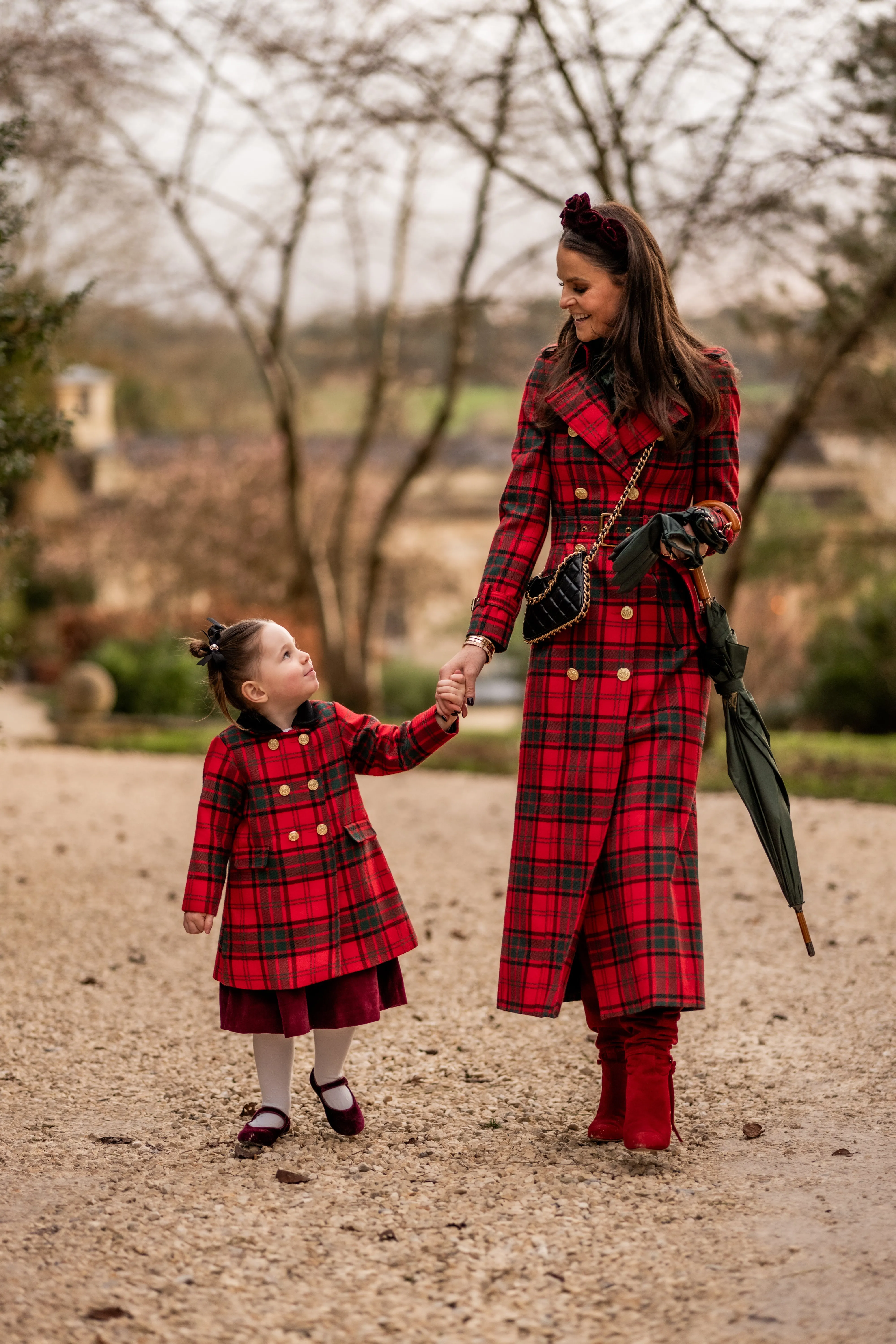 Full Length Marlborough Trench Coat (Red Tartan)