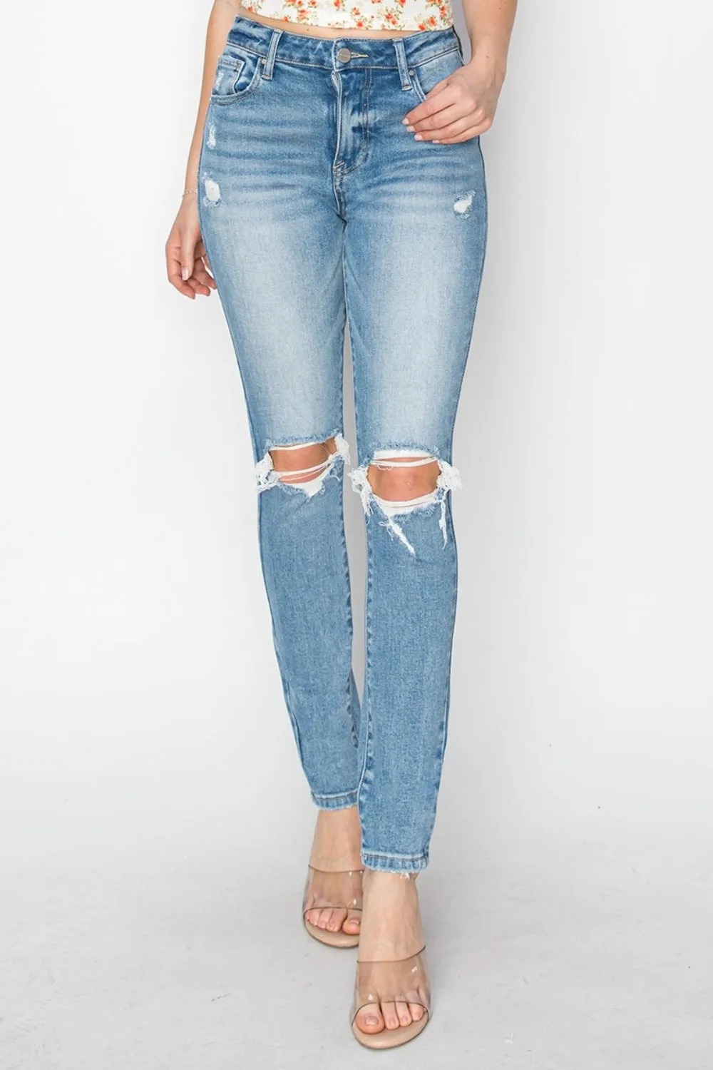 Full Size High Rise Knee Distressed Skinny Jeans