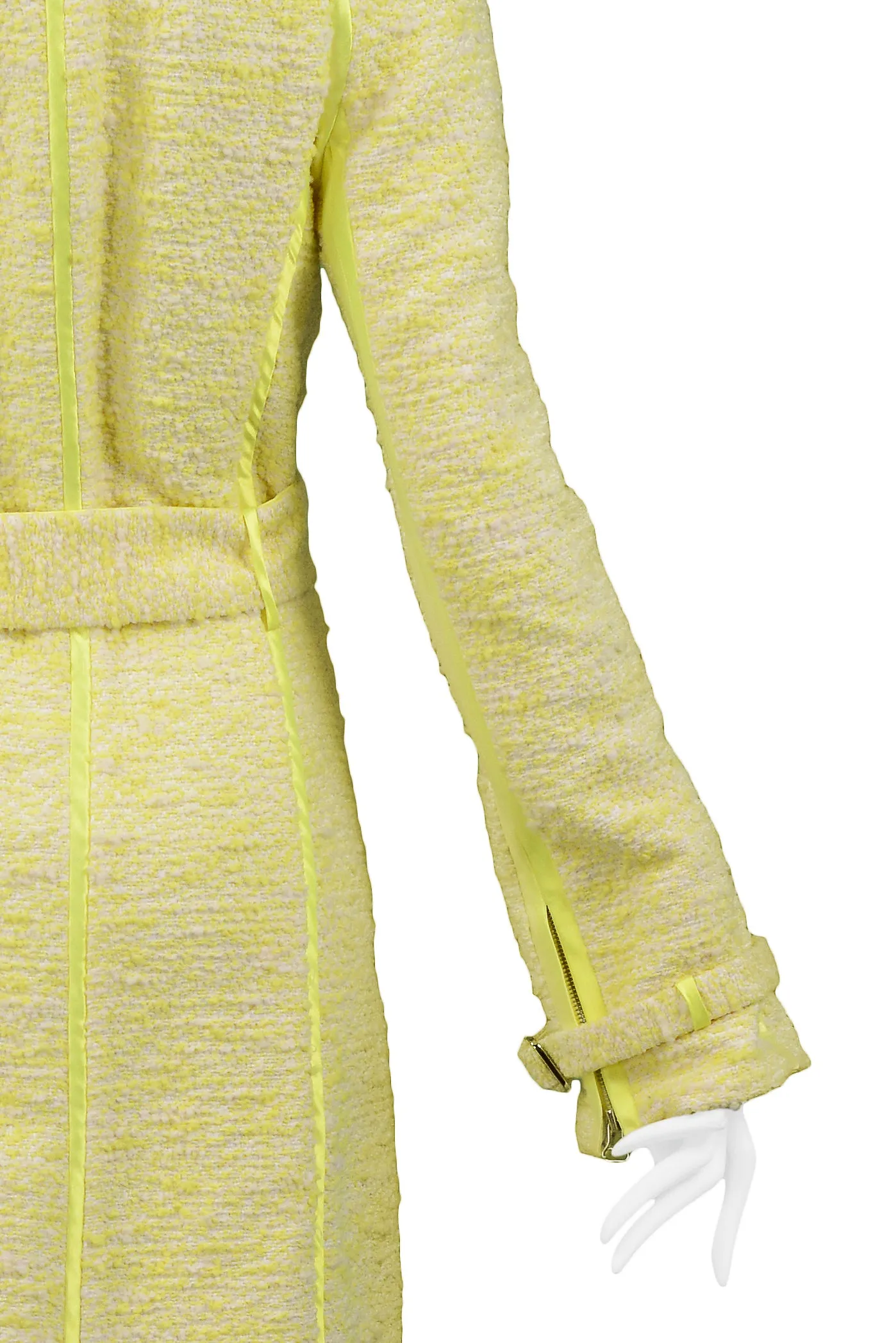 GIANFRANCO FERRE CITRON YELLOW BOUCLE BELTED COAT 2004