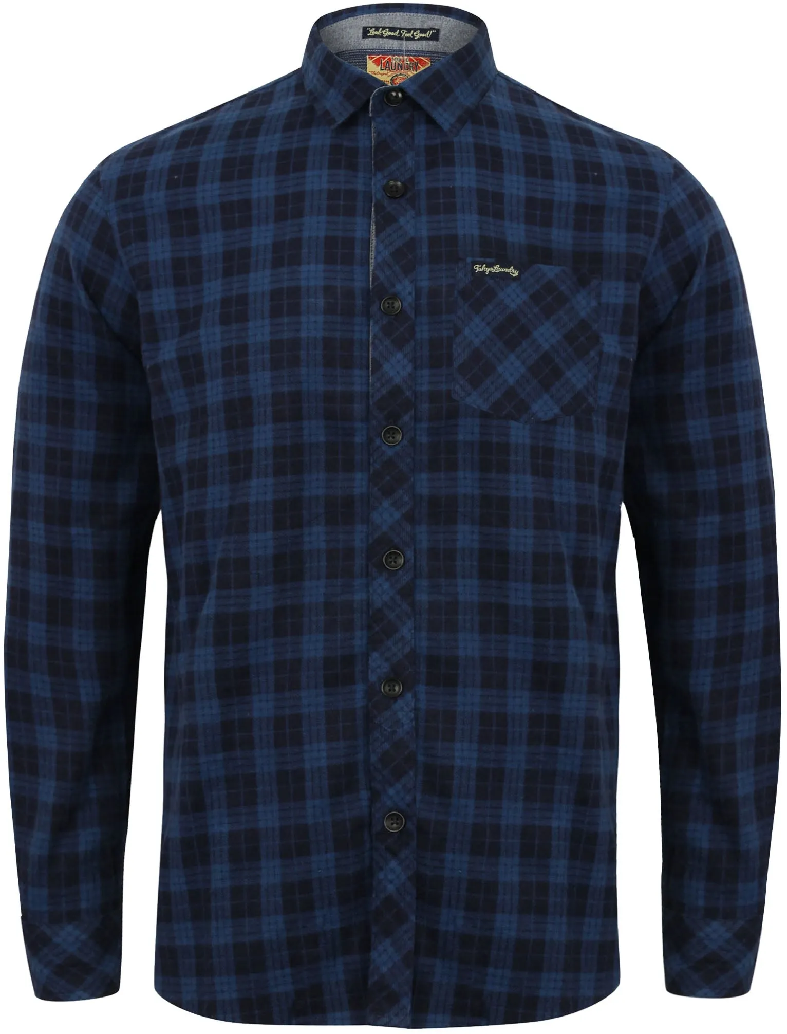 Glendale Checked Long Sleeve Flannel Shirt in Estate Blue - Tokyo Laundry