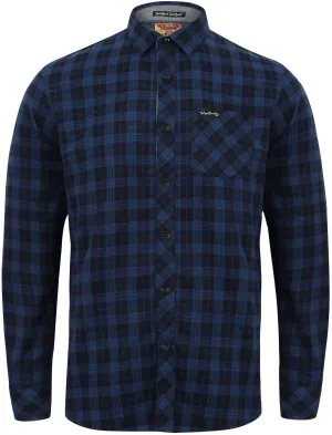 Glendale Checked Long Sleeve Flannel Shirt in Estate Blue - Tokyo Laundry