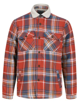 Hess Sherpa Fleece Lined Checked Flannel Cotton Overshirt Jacket in Red Ochre - Tokyo Laundry