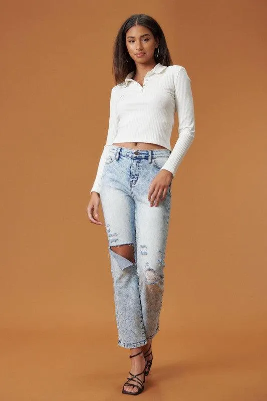 High Rise Distressed Skinny Jeans