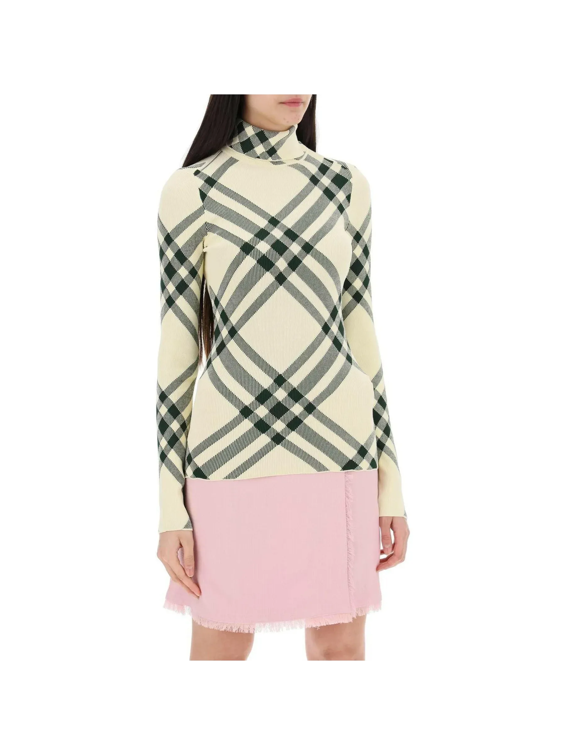 Ivy Check Ribbed Turtleneck Top