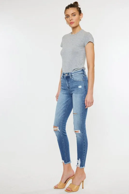 Jamie High Rise Fray Hem Ankle Skinny Jeans