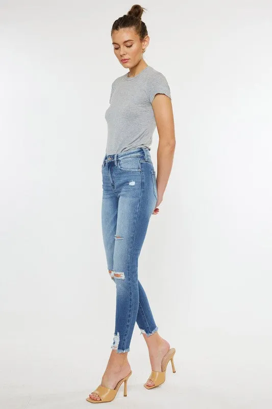 Jamie High Rise Fray Hem Ankle Skinny Jeans