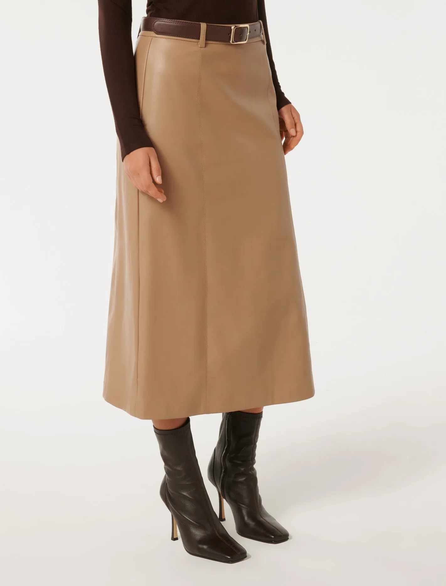 Katy Belted A-Line Midi Skirt