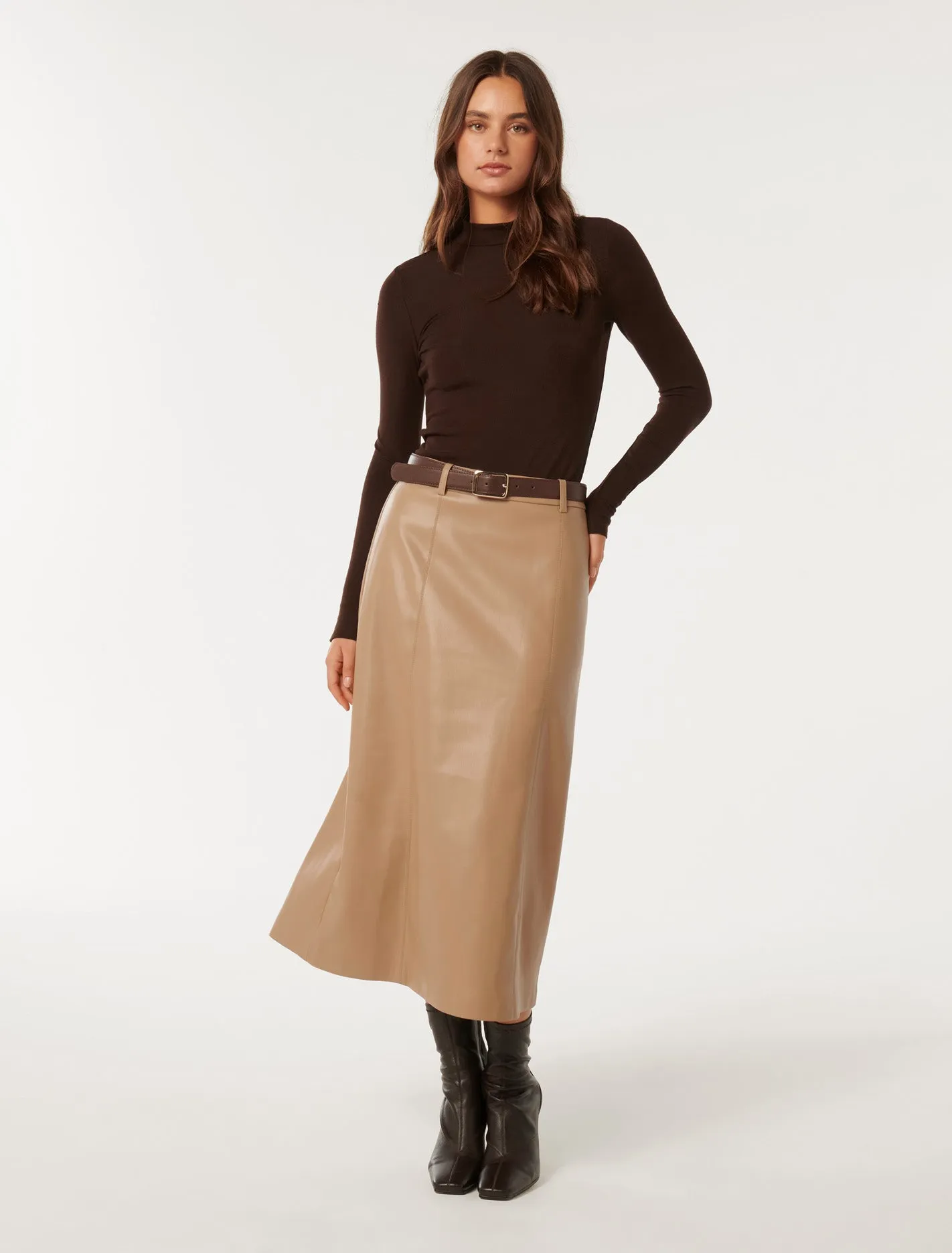 Katy Belted A-Line Midi Skirt