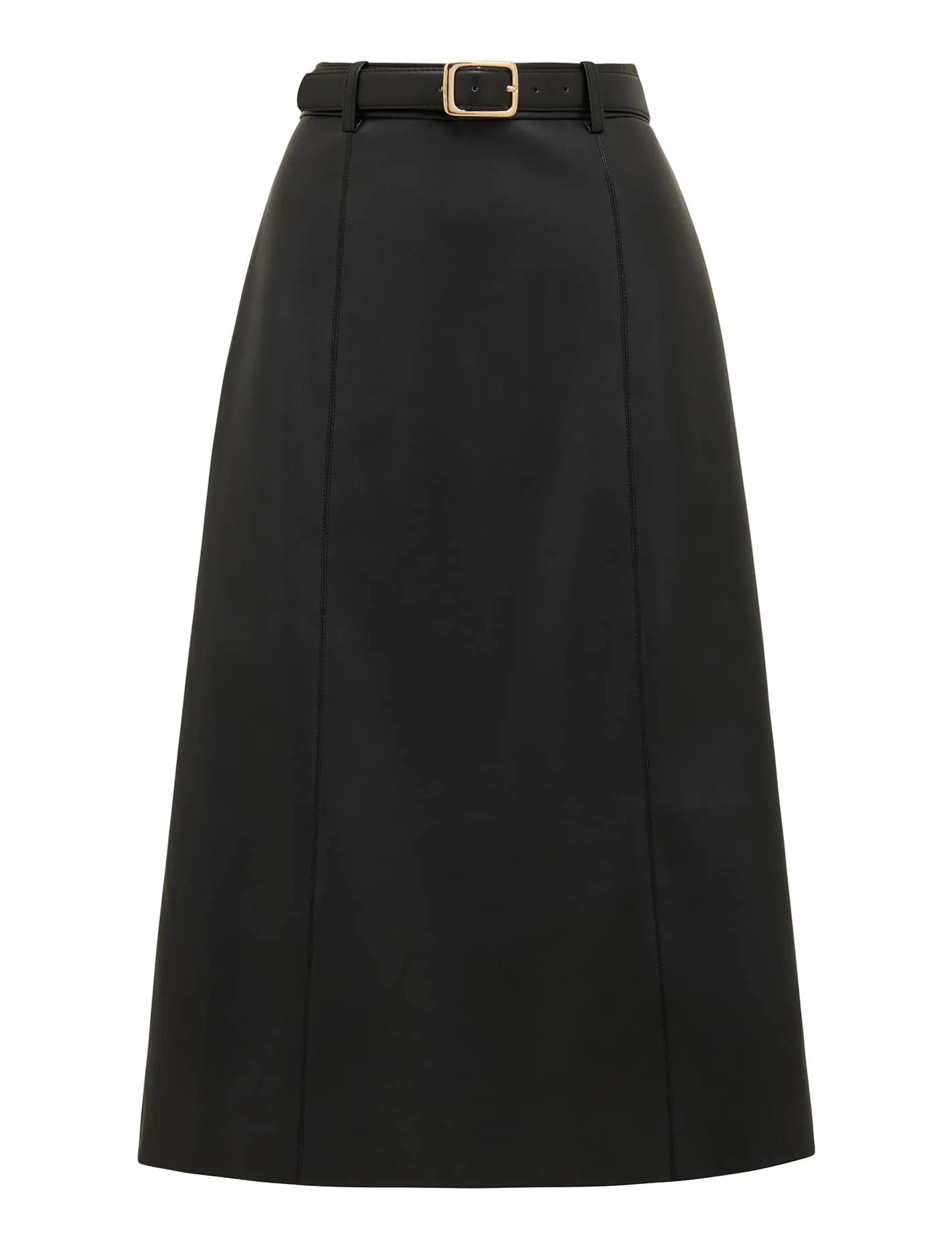 Katy Vegan Leather Belted Midi Skirt