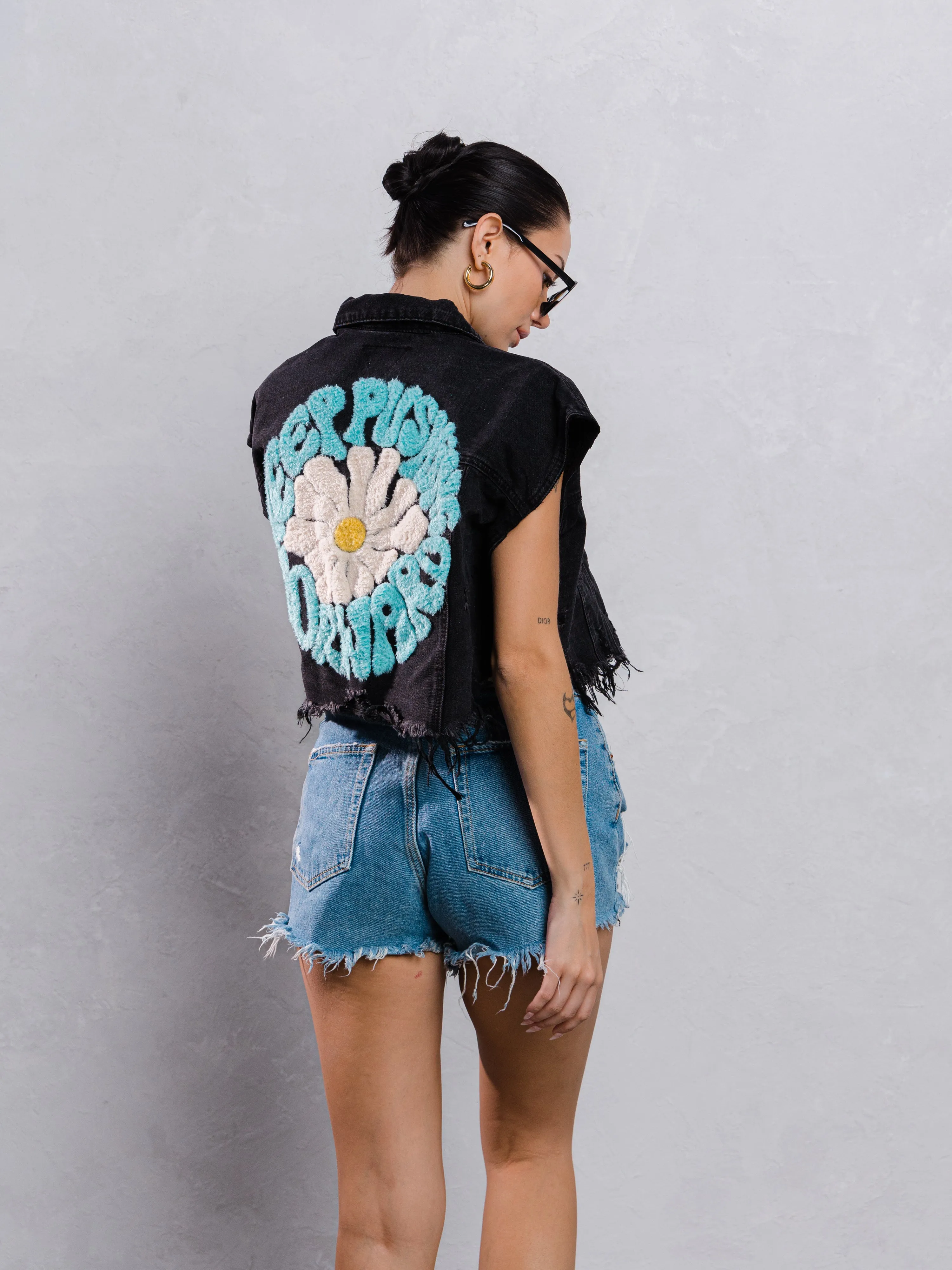 KEEP PUSHING FORWARD Crop Denim Vest