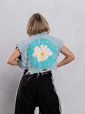 KEEP PUSHING FORWARD Crop Denim Vest