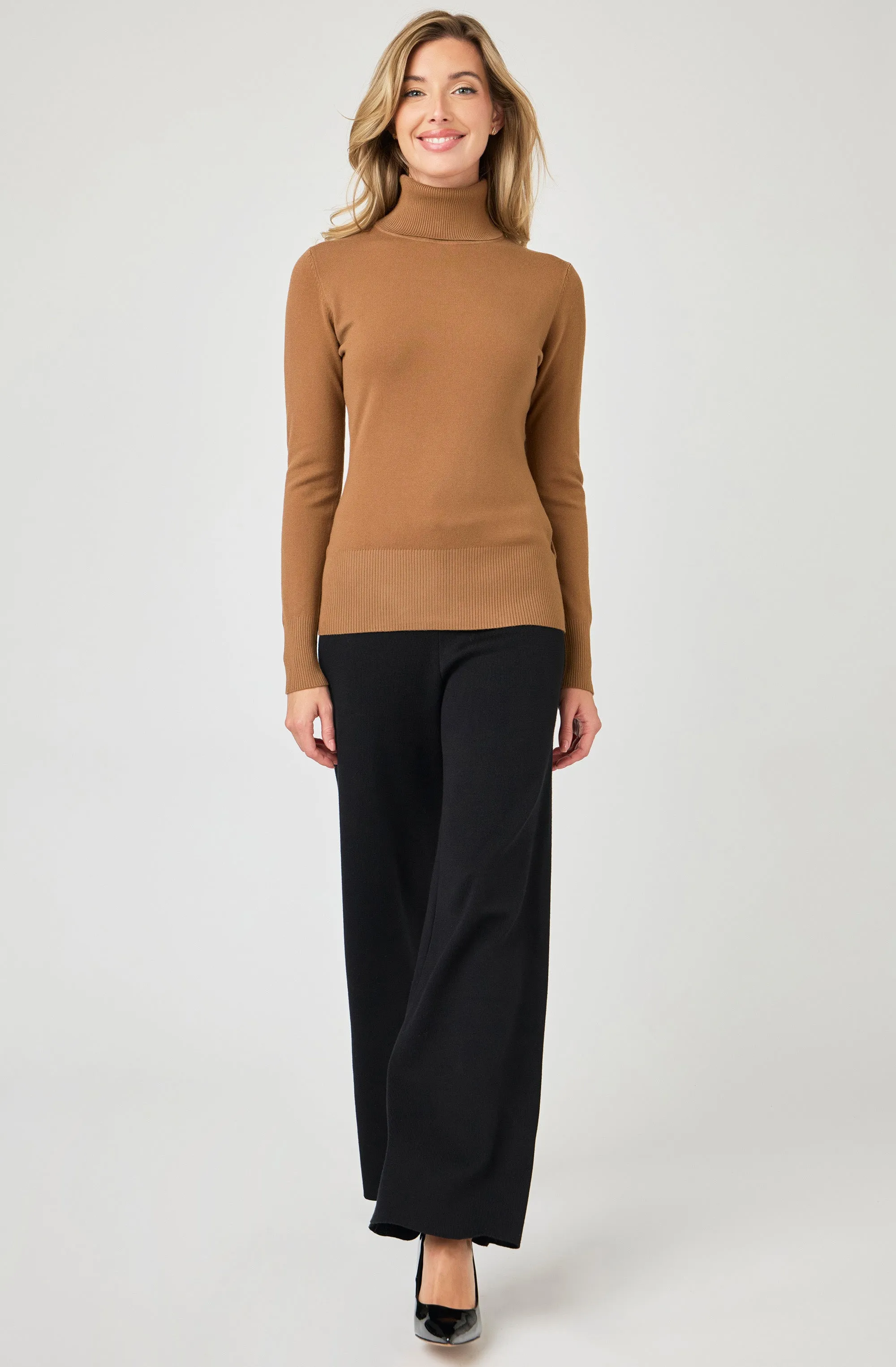 Knit Turtleneck Sweater with Ribbed Hem