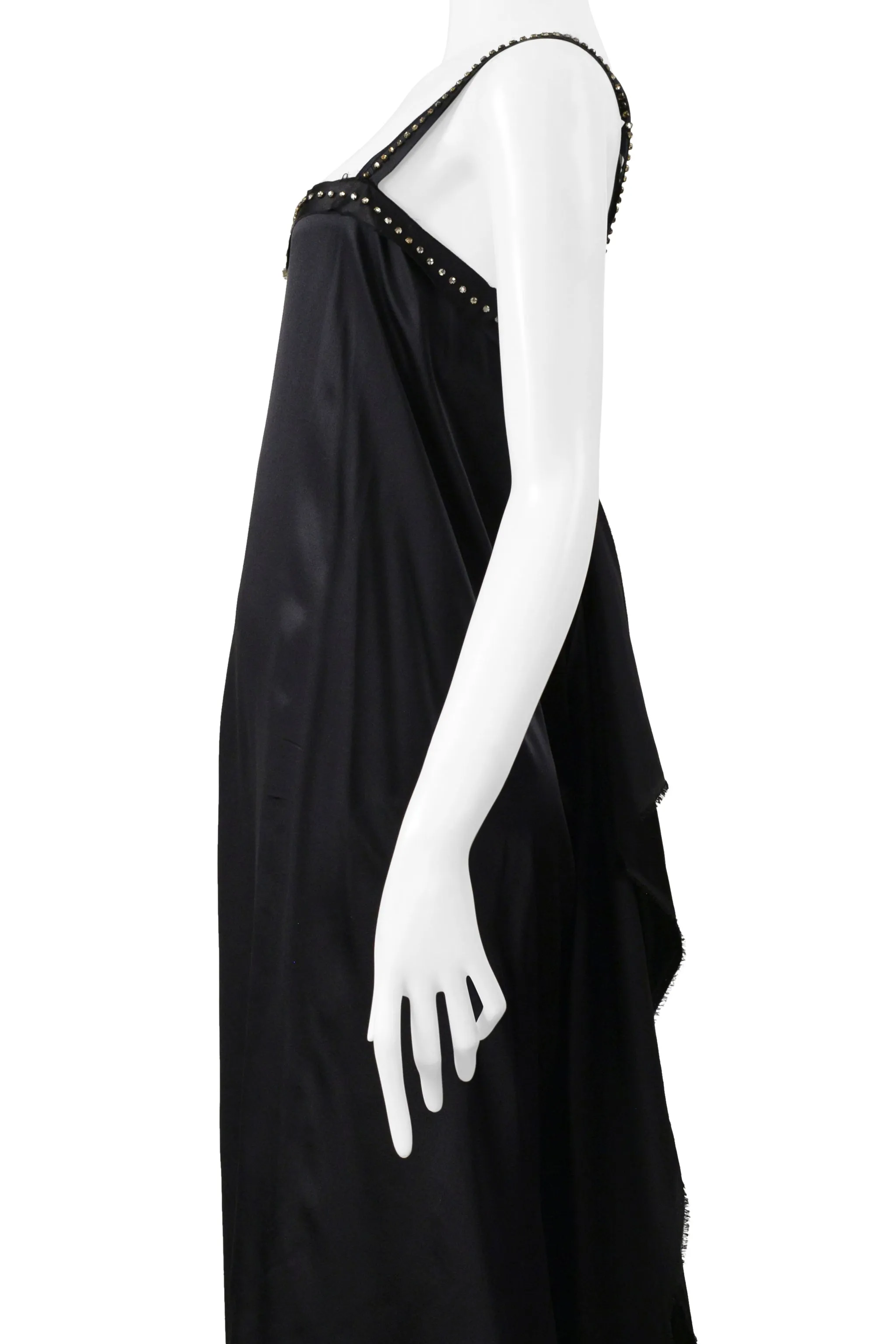 LANVIN BLACK SATIN DISCO DRESS WITH RHINESTONE STRAPS & FLOWERS 2004